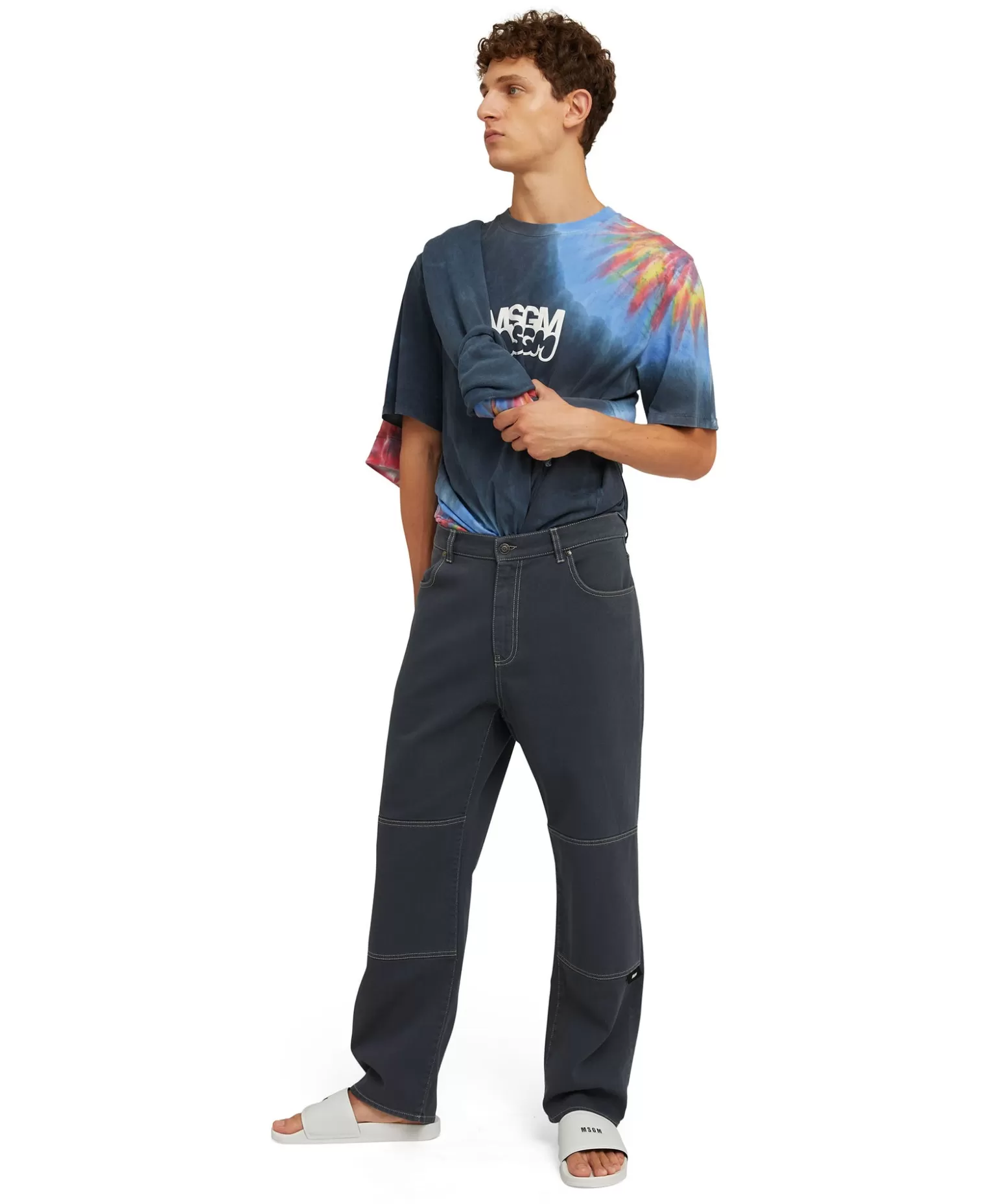 Uomo MSGM Jeans A Gamba Dritta In Cotone Bull Con Logo E Quote "Never Look Backit'S All Ahead"
