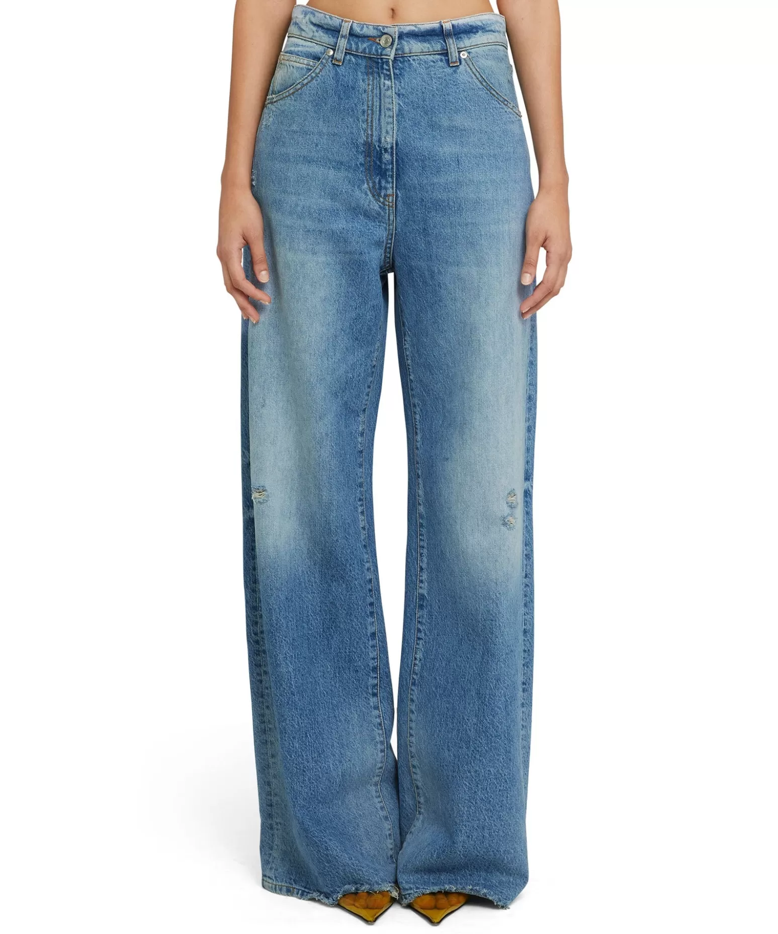 Donna MSGM Jeans Flare A Gamba Larga In Tinta Unita