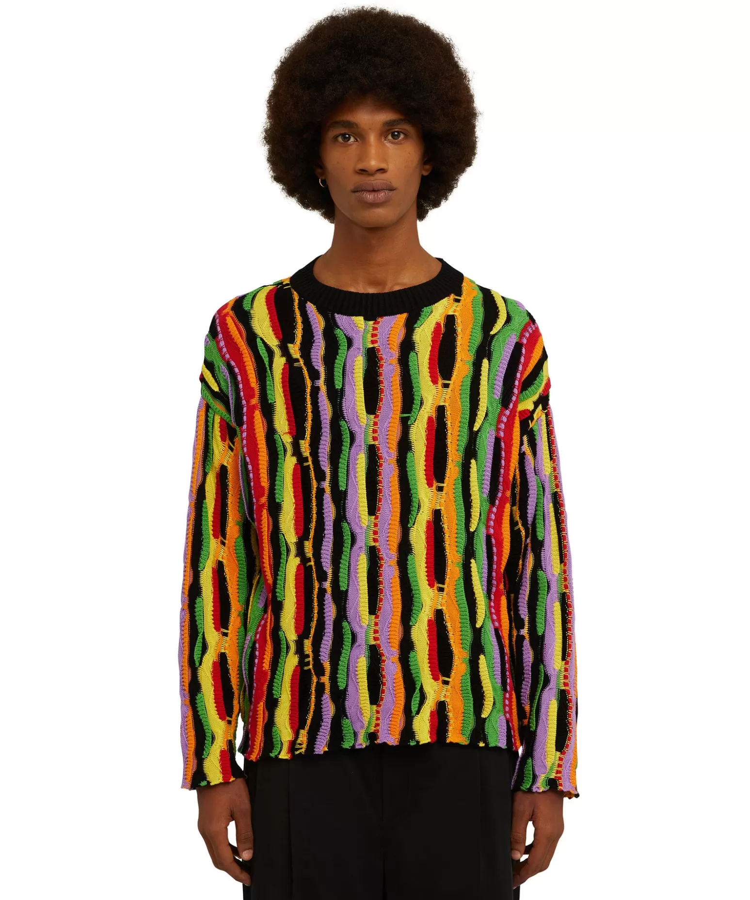 Uomo MSGM Maglione Girocollo In Maglia Di Cotone Con Rouches Multicolor