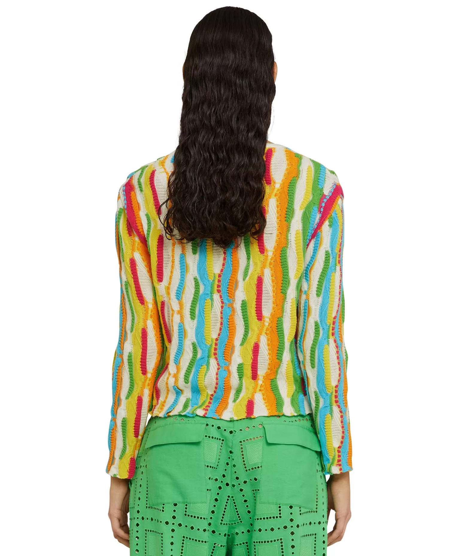 Donna MSGM Maglione Girocollo In Maglia Di Cotone Con Rouches Multicolor