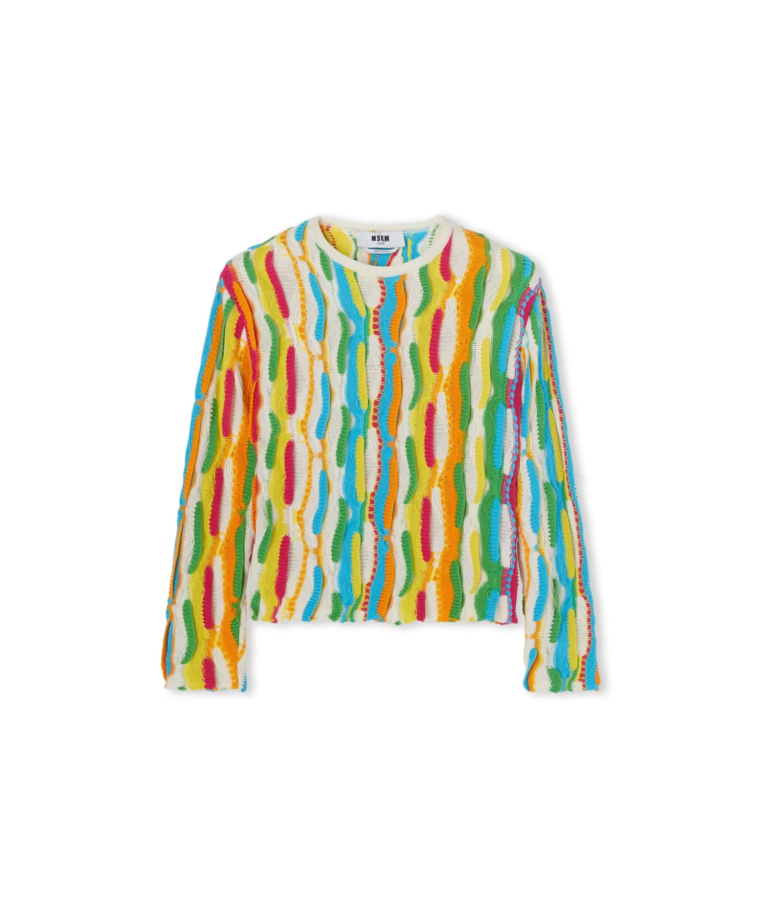 Donna MSGM Maglione Girocollo In Maglia Di Cotone Con Rouches Multicolor