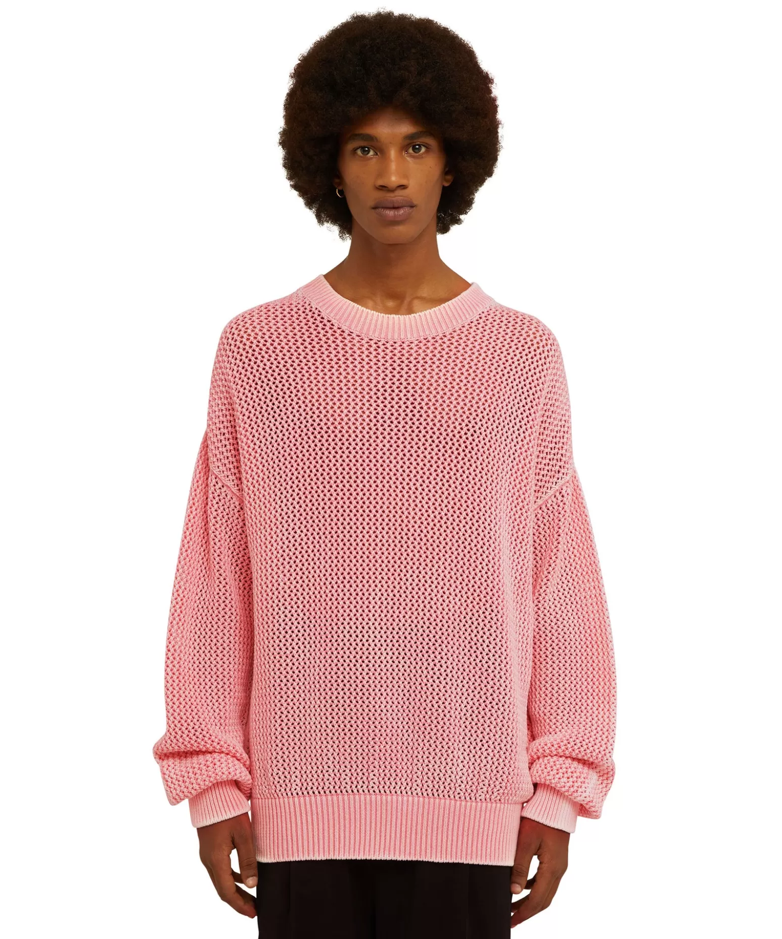 Donna MSGM Maglione Girocollo In Maglia Di Cotone Overdyed Con Lavorazione A Rete