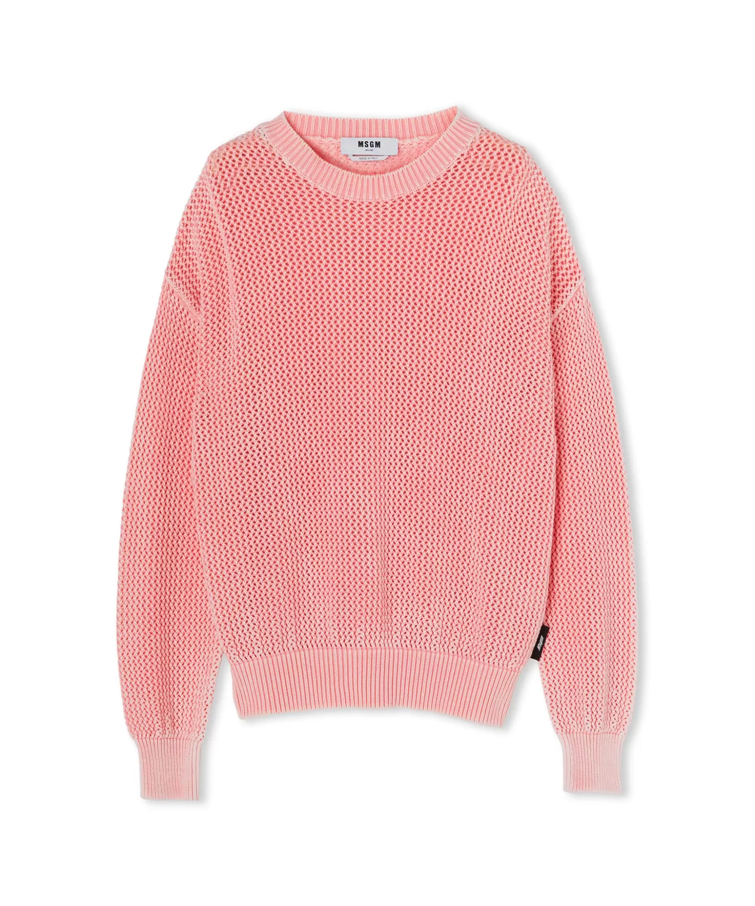 Donna MSGM Maglione Girocollo In Maglia Di Cotone Overdyed Con Lavorazione A Rete
