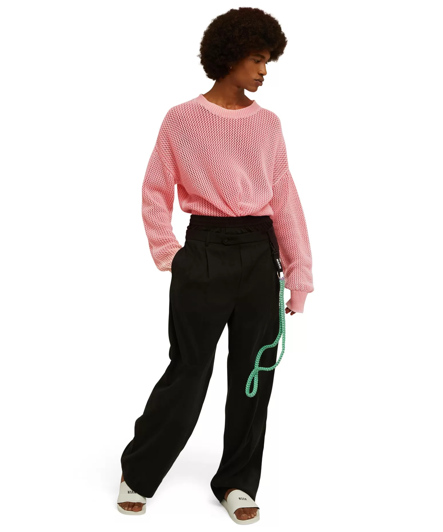 Donna MSGM Maglione Girocollo In Maglia Di Cotone Overdyed Con Lavorazione A Rete