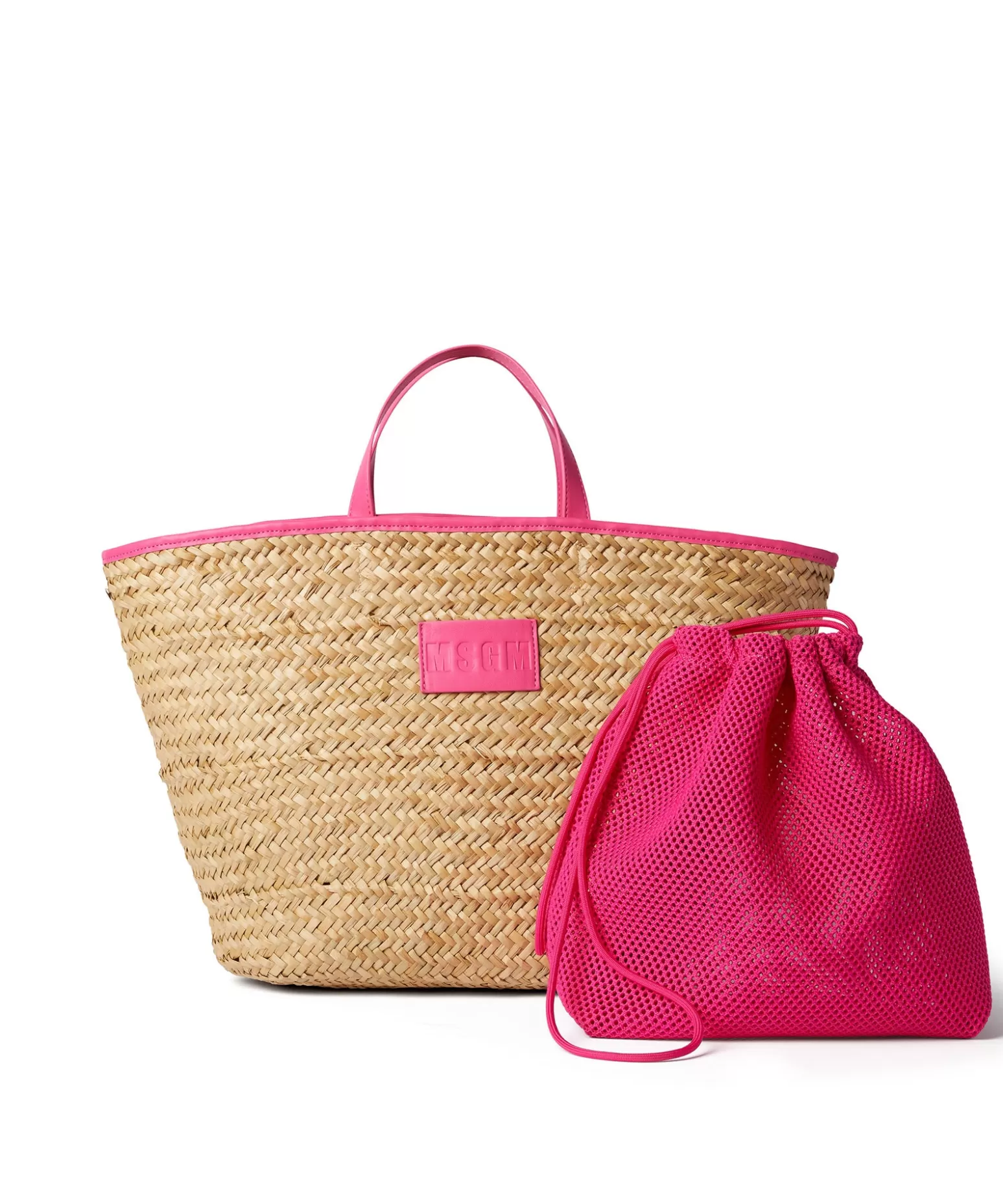 Donna MSGM Maxi Tote In Paglia Corredata Da Mini Pouch