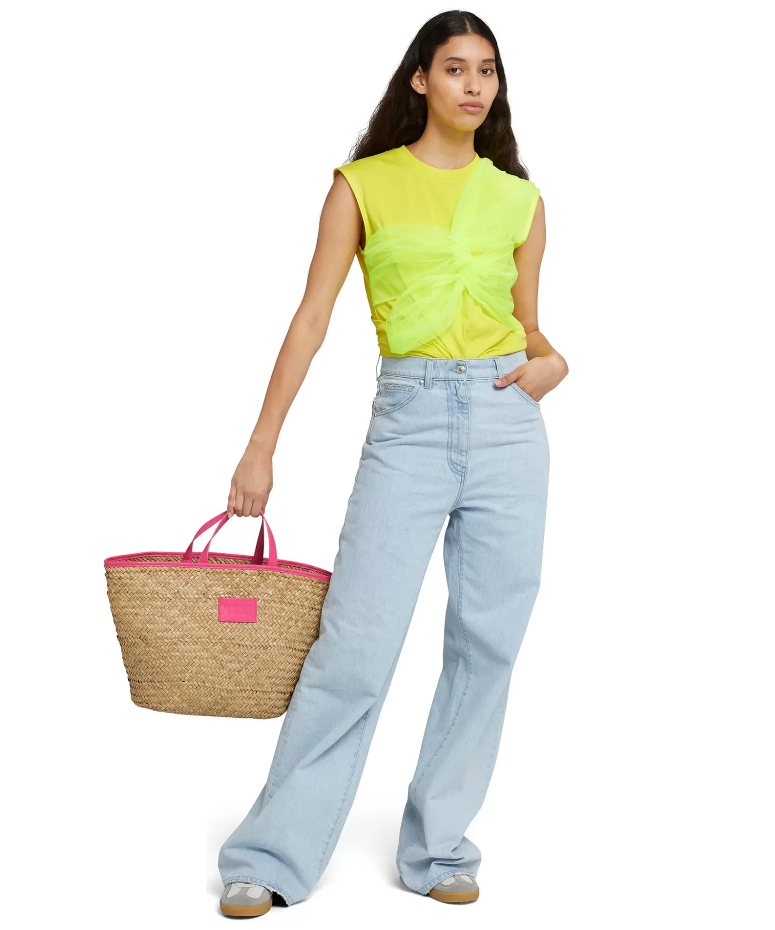 Donna MSGM Maxi Tote In Paglia Corredata Da Mini Pouch