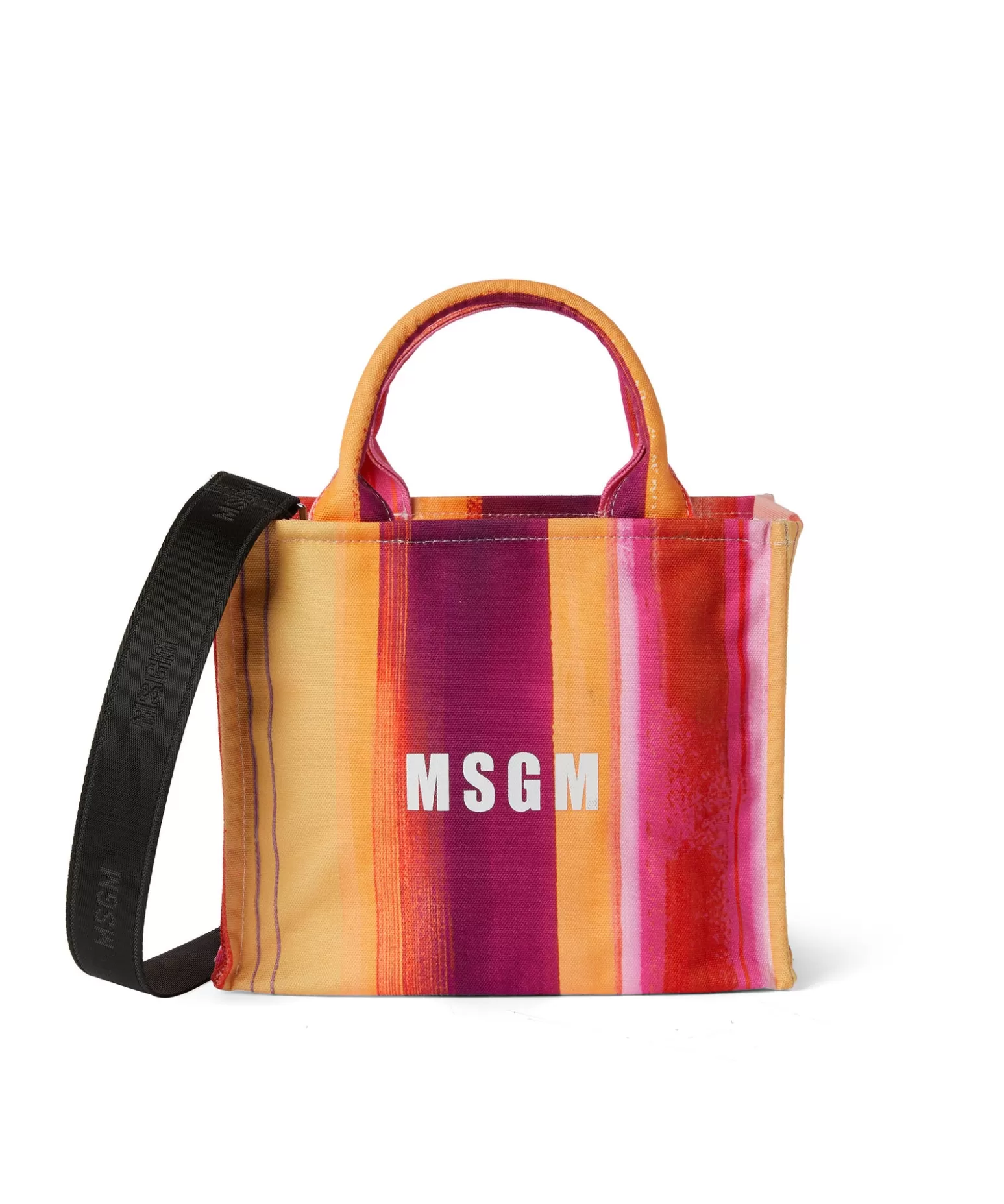 Donna MSGM Mini Tote Bag In Cotone "Brushed Stripes" Con Logo