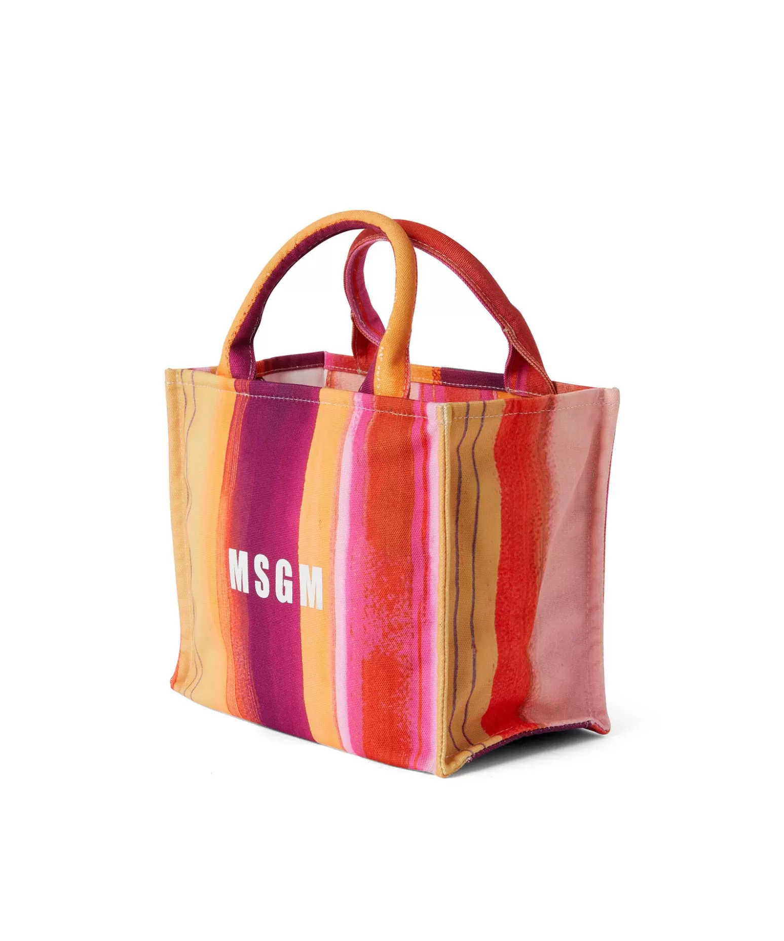 Donna MSGM Mini Tote Bag In Cotone "Brushed Stripes" Con Logo