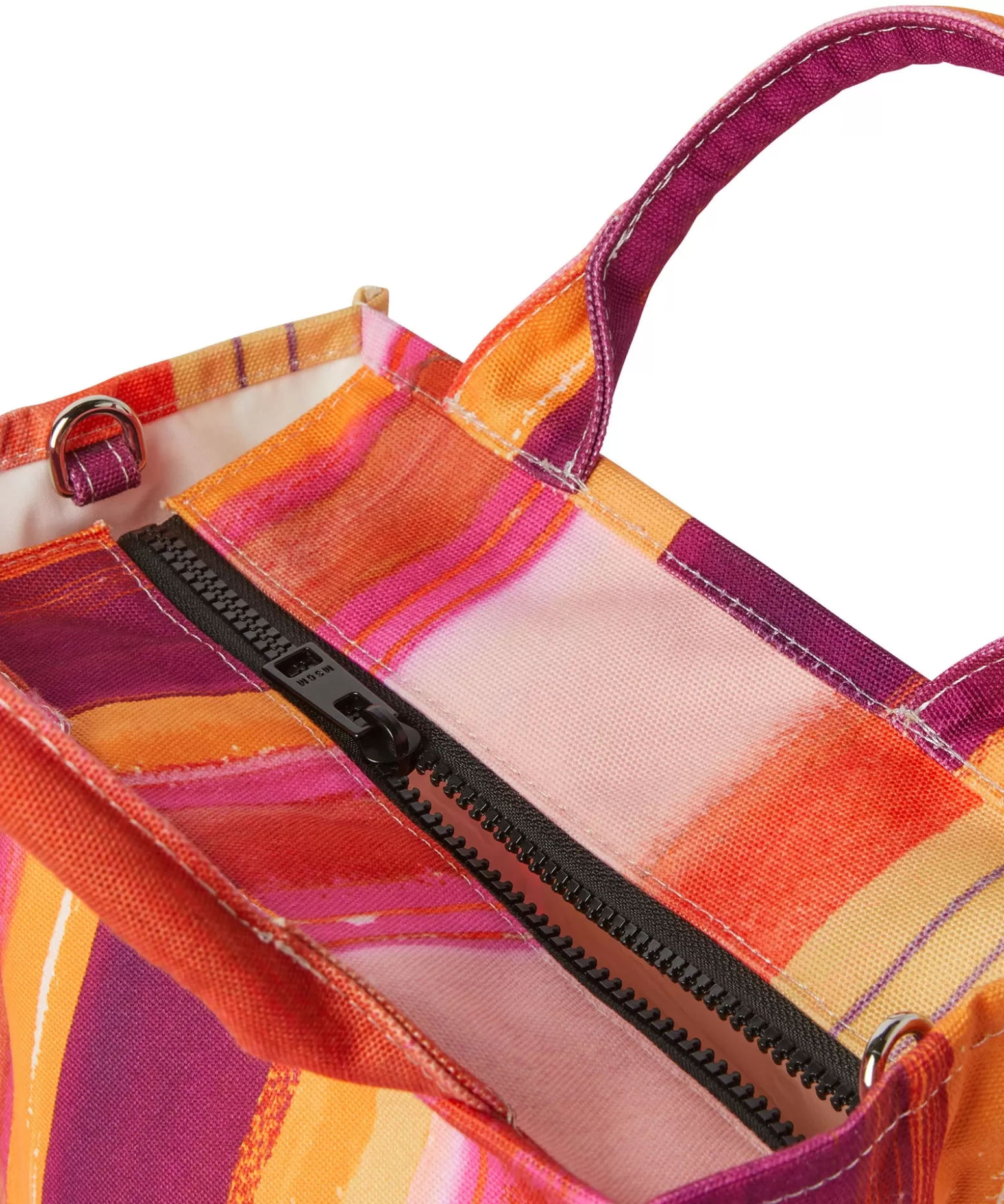Donna MSGM Mini Tote Bag In Cotone "Brushed Stripes" Con Logo