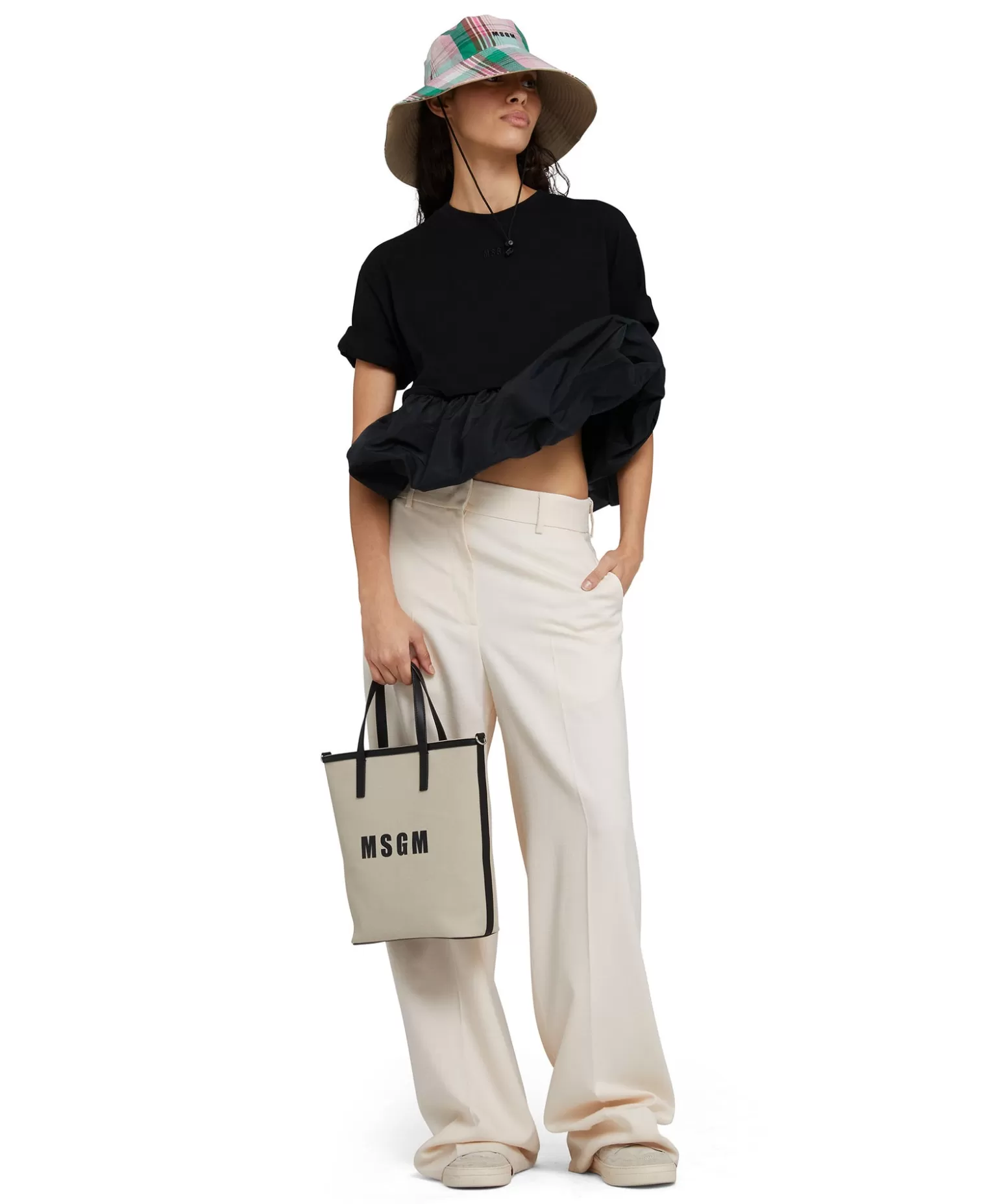 Donna MSGM Mini Tote Bag In Cotone Canvas E Dettagli In Pelle