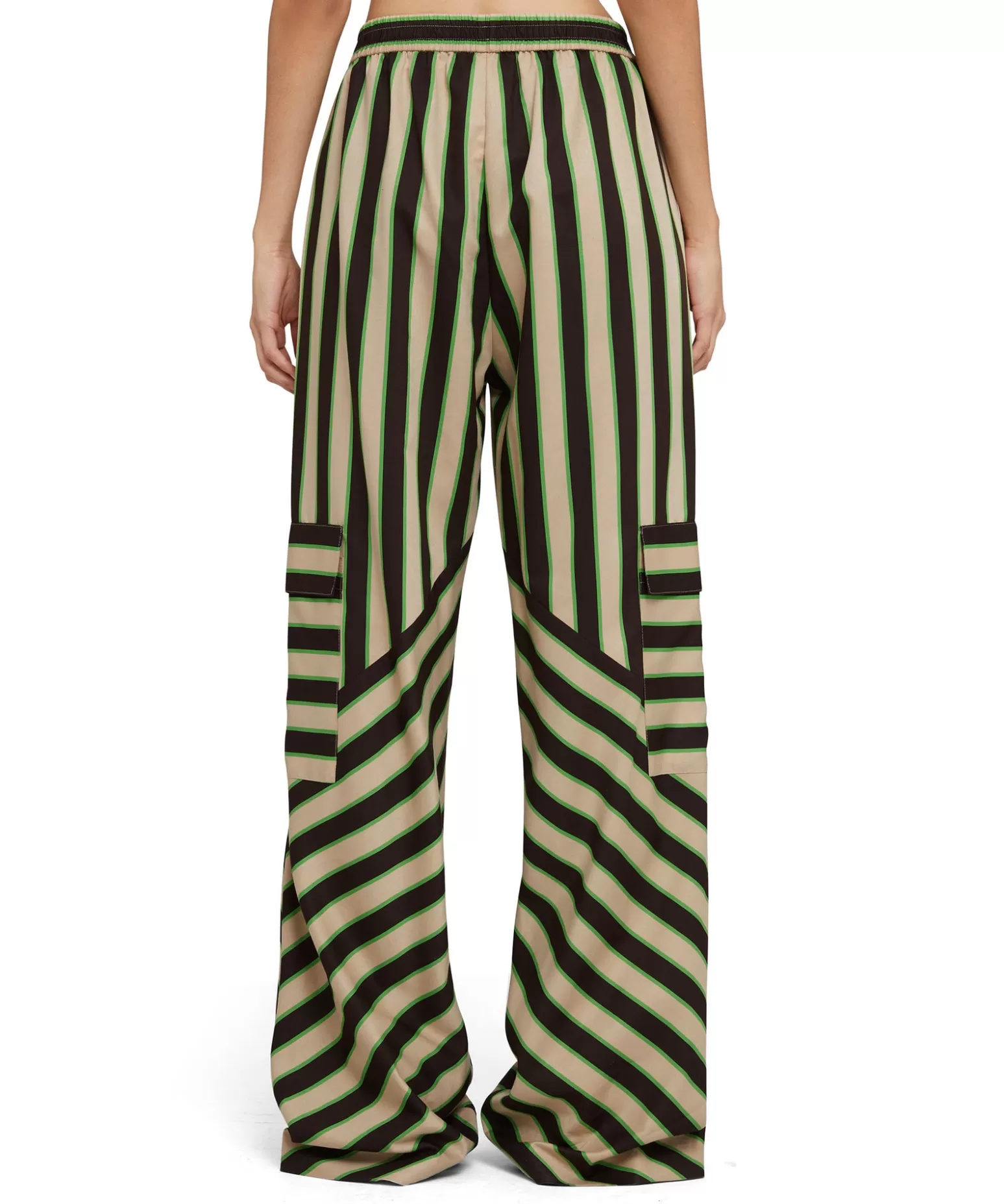 Donna MSGM Pantalone Fluido A Gamba Dritta In Twill Di Viscosa Con Stampa "Jumbo Stripe"
