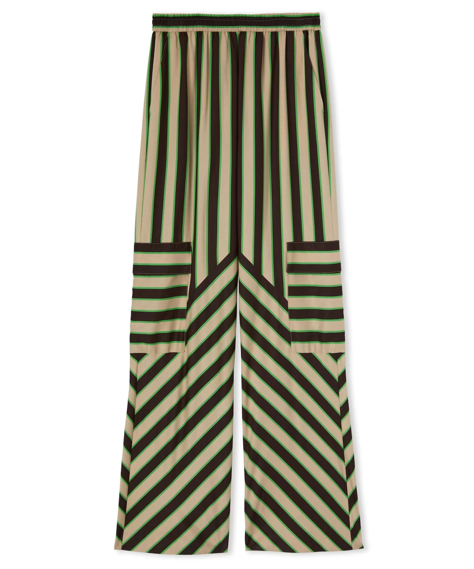Donna MSGM Pantalone Fluido A Gamba Dritta In Twill Di Viscosa Con Stampa "Jumbo Stripe"