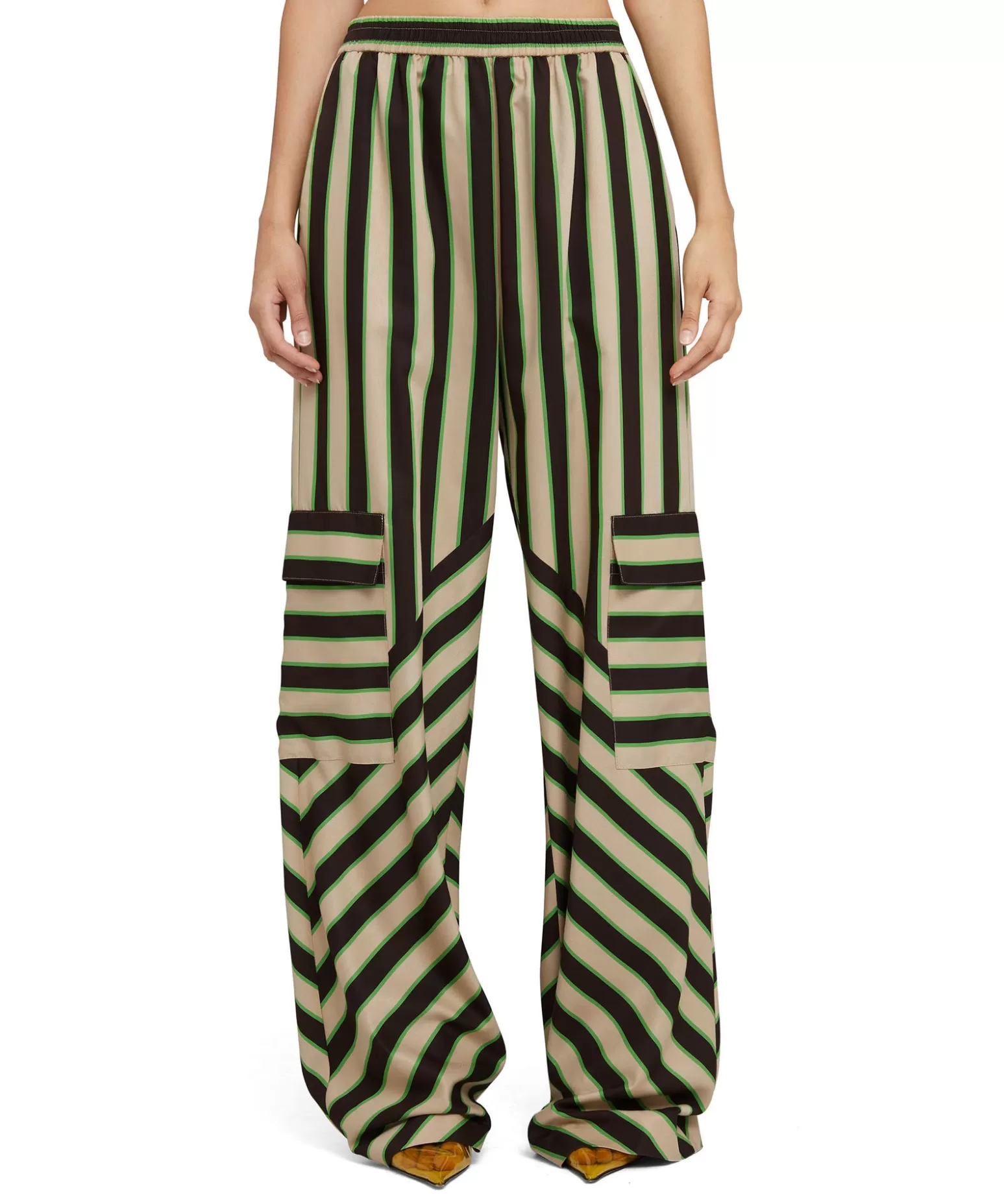 Donna MSGM Pantalone Fluido A Gamba Dritta In Twill Di Viscosa Con Stampa "Jumbo Stripe"