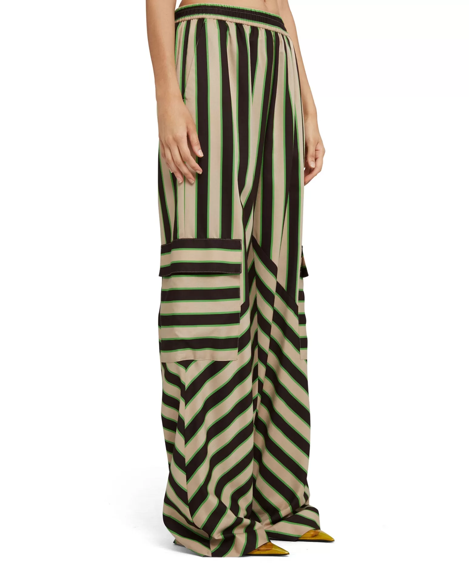 Donna MSGM Pantalone Fluido A Gamba Dritta In Twill Di Viscosa Con Stampa "Jumbo Stripe"