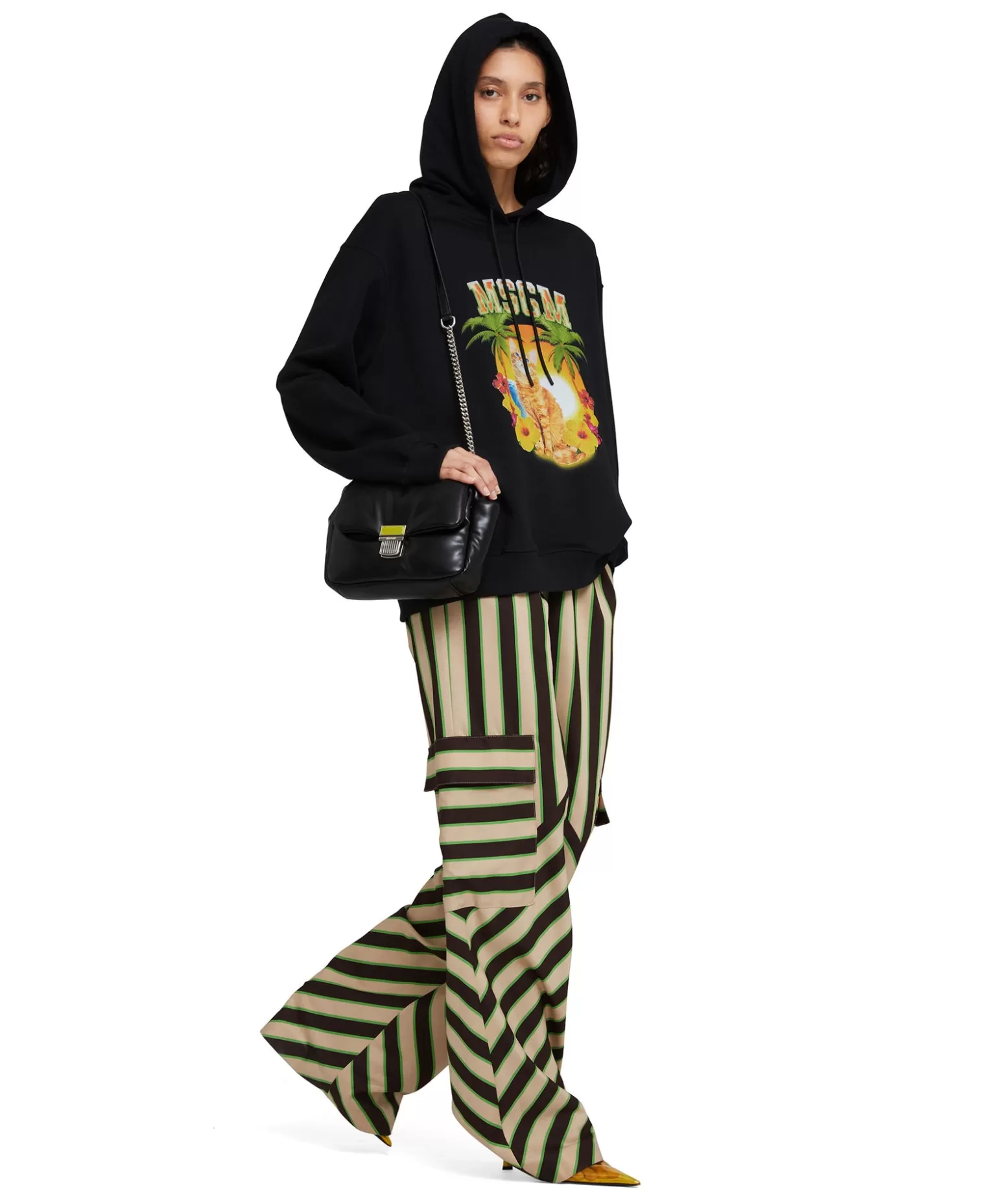 Donna MSGM Pantalone Fluido A Gamba Dritta In Twill Di Viscosa Con Stampa "Jumbo Stripe"