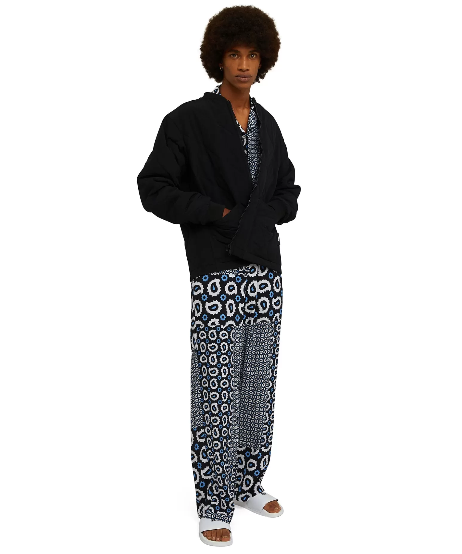 Uomo MSGM Pantalone Fluido In Viscosa A Gamba Dritta Con Stampa "Patchwork Paisley"