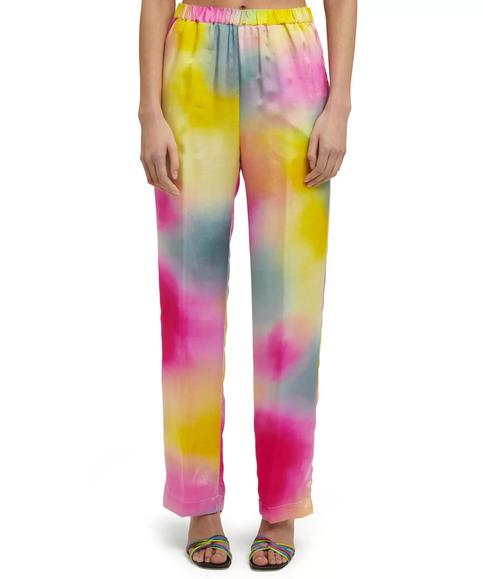 Donna MSGM Pantalone Fluido Tie Dye A Gamba Dritta In Viscosa E Twill