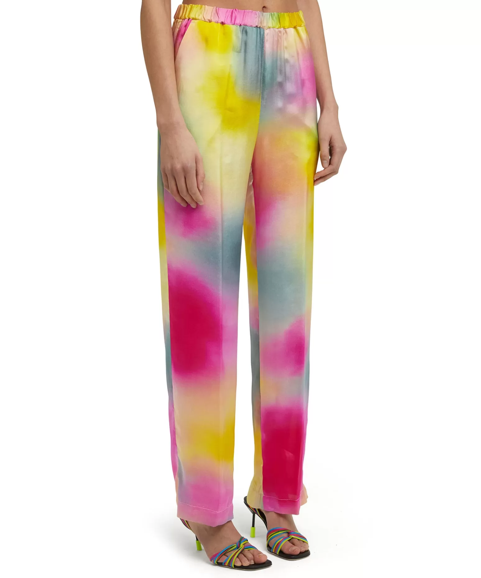 Donna MSGM Pantalone Fluido Tie Dye A Gamba Dritta In Viscosa E Twill