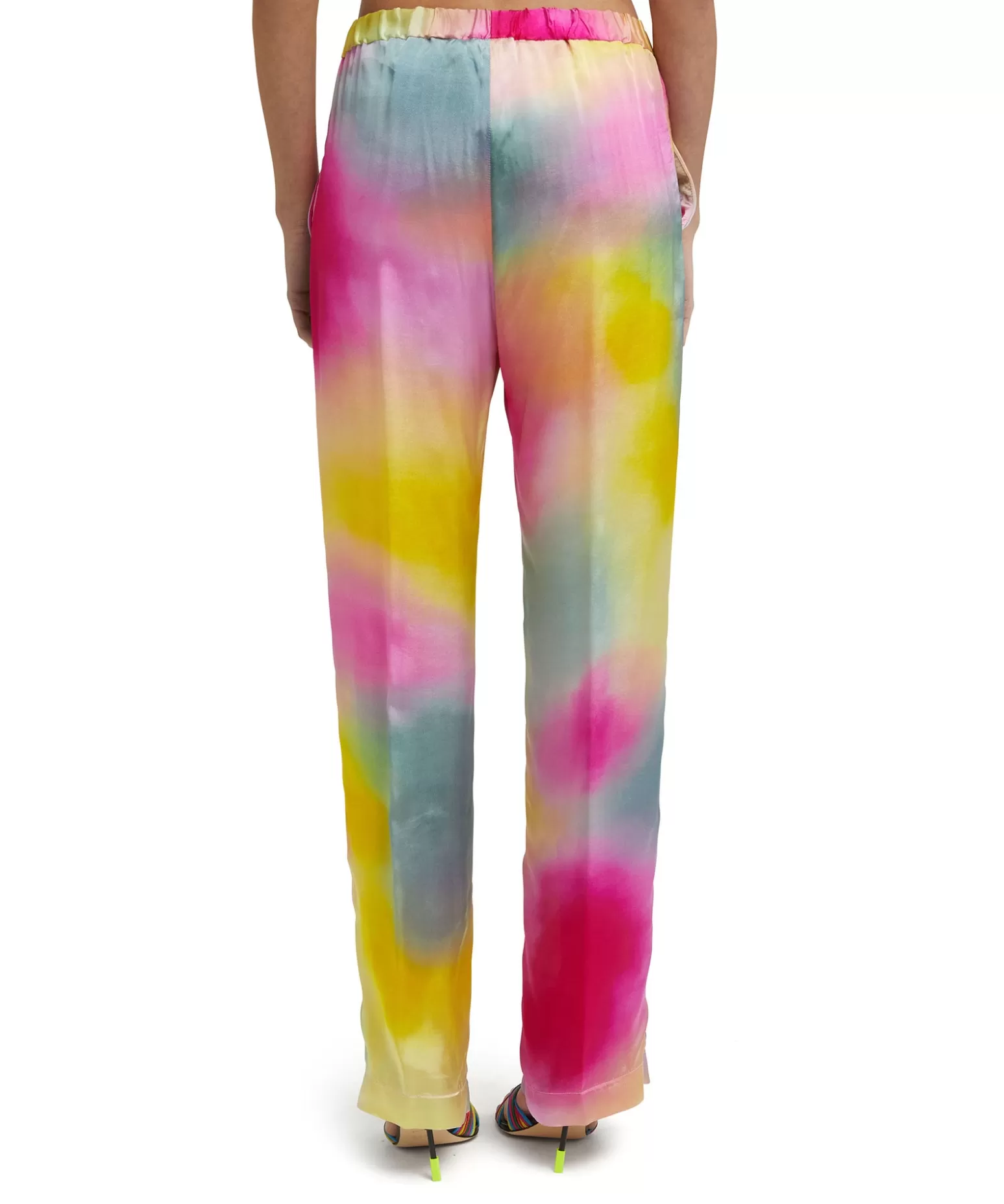Donna MSGM Pantalone Fluido Tie Dye A Gamba Dritta In Viscosa E Twill