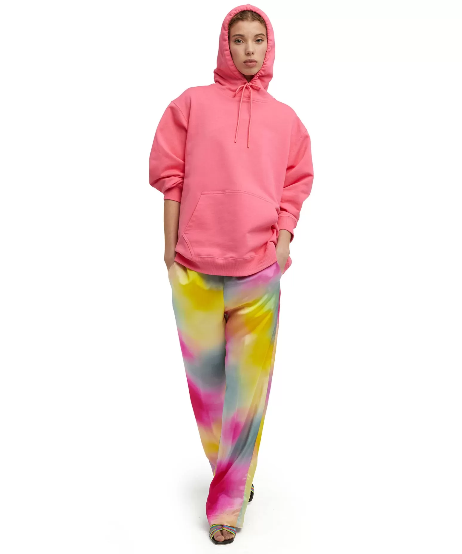 Donna MSGM Pantalone Fluido Tie Dye A Gamba Dritta In Viscosa E Twill
