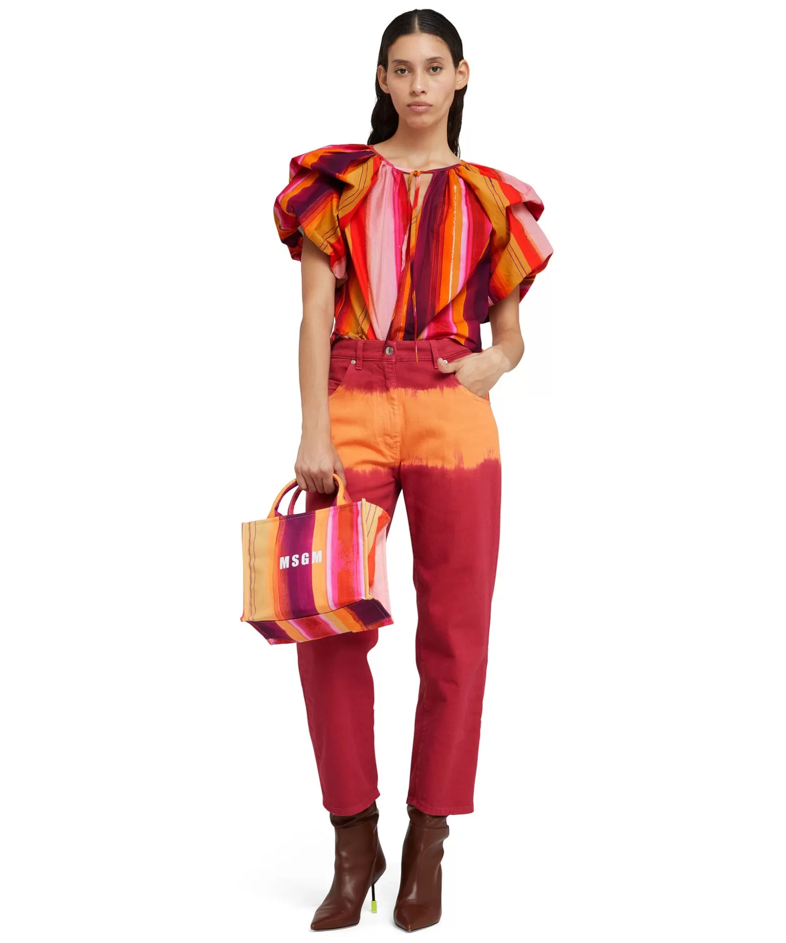 Donna MSGM Pantalone In Bull A Gamba Dritta Con Lavorazione "Tie Dye Bull"