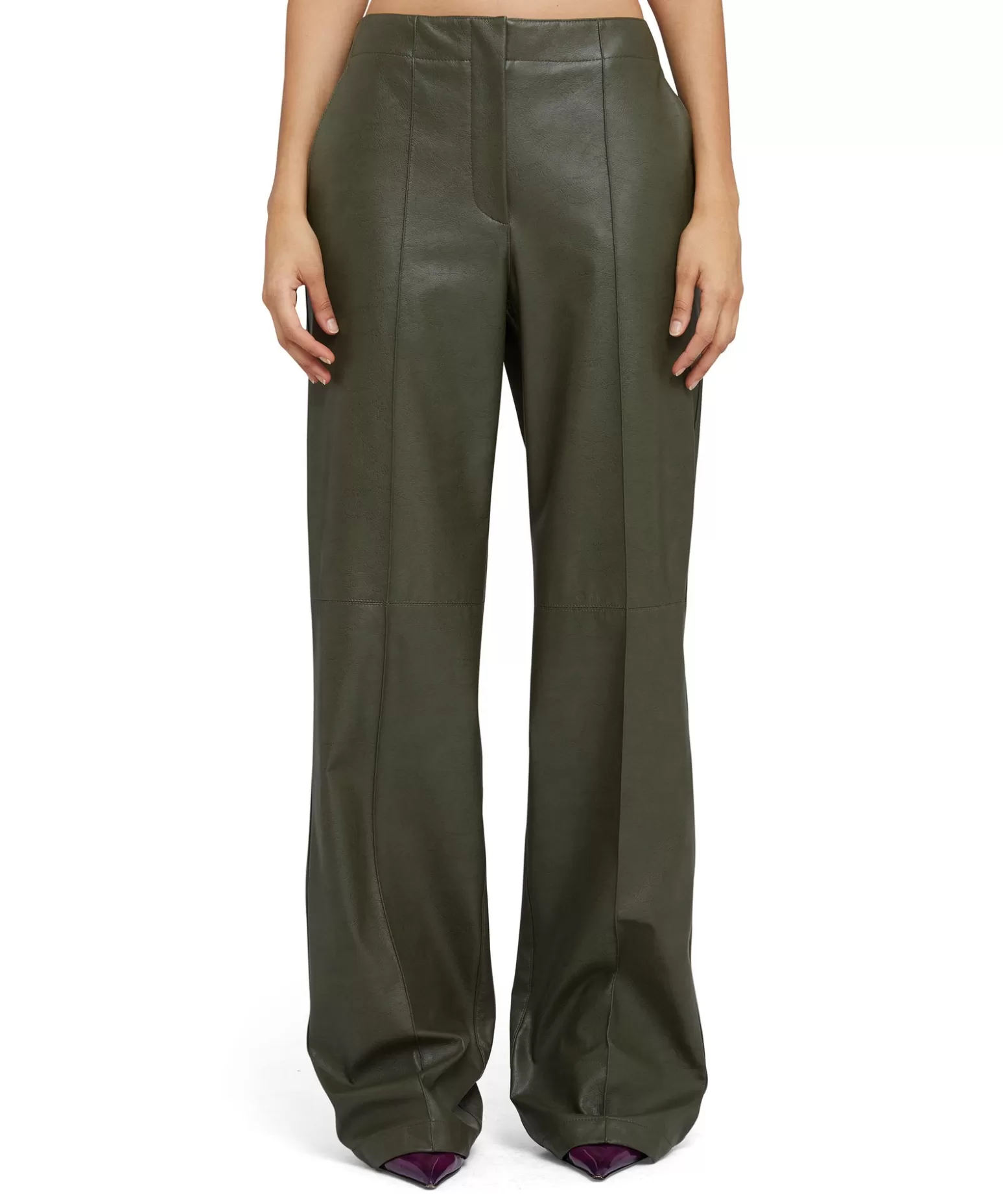 Donna MSGM Pantaloni Tailoring A Gamba Dritta In Eco-Pelle