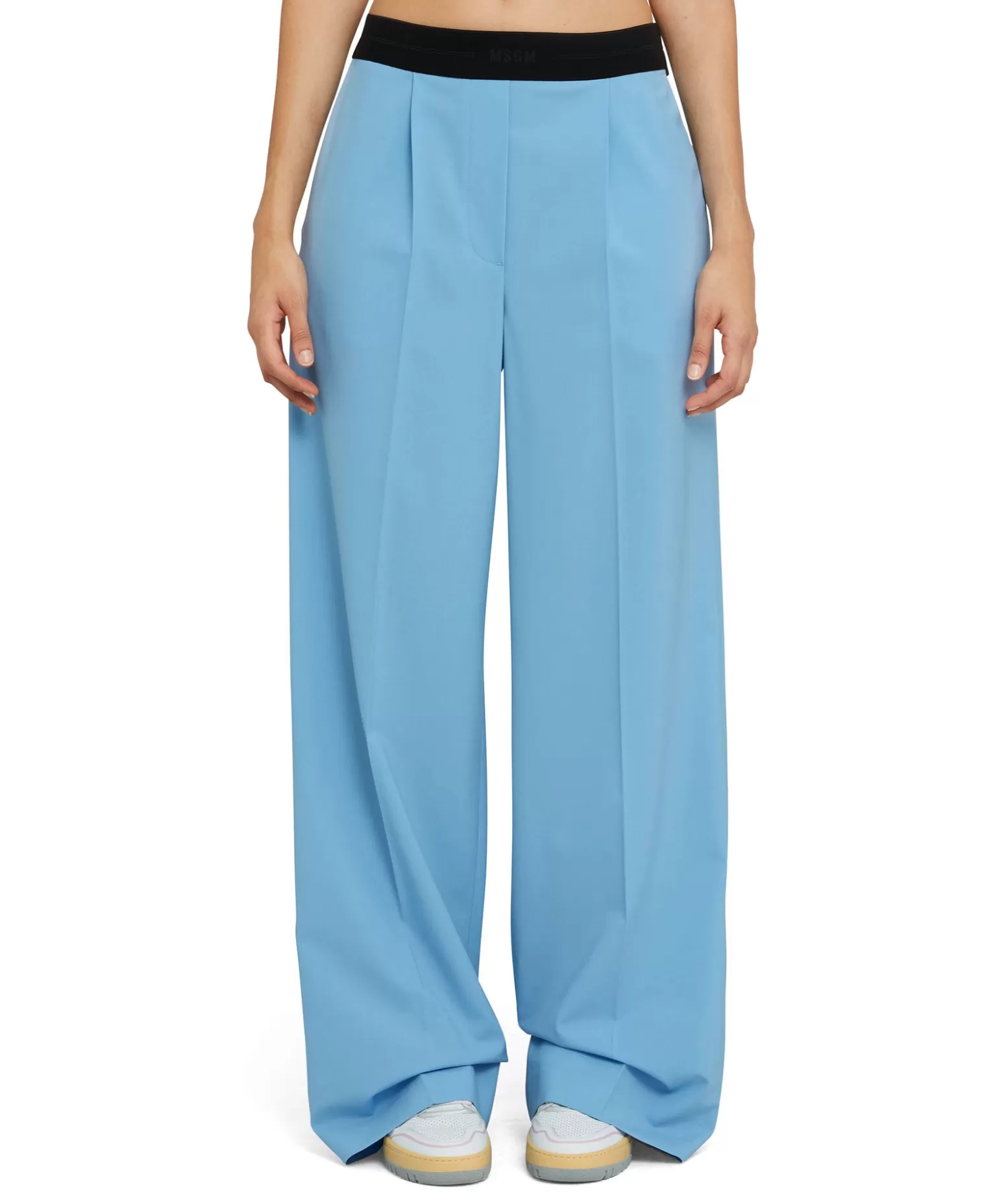 Donna MSGM Pantaloni Tailoring A Gamba Dritta In Fresco Lana