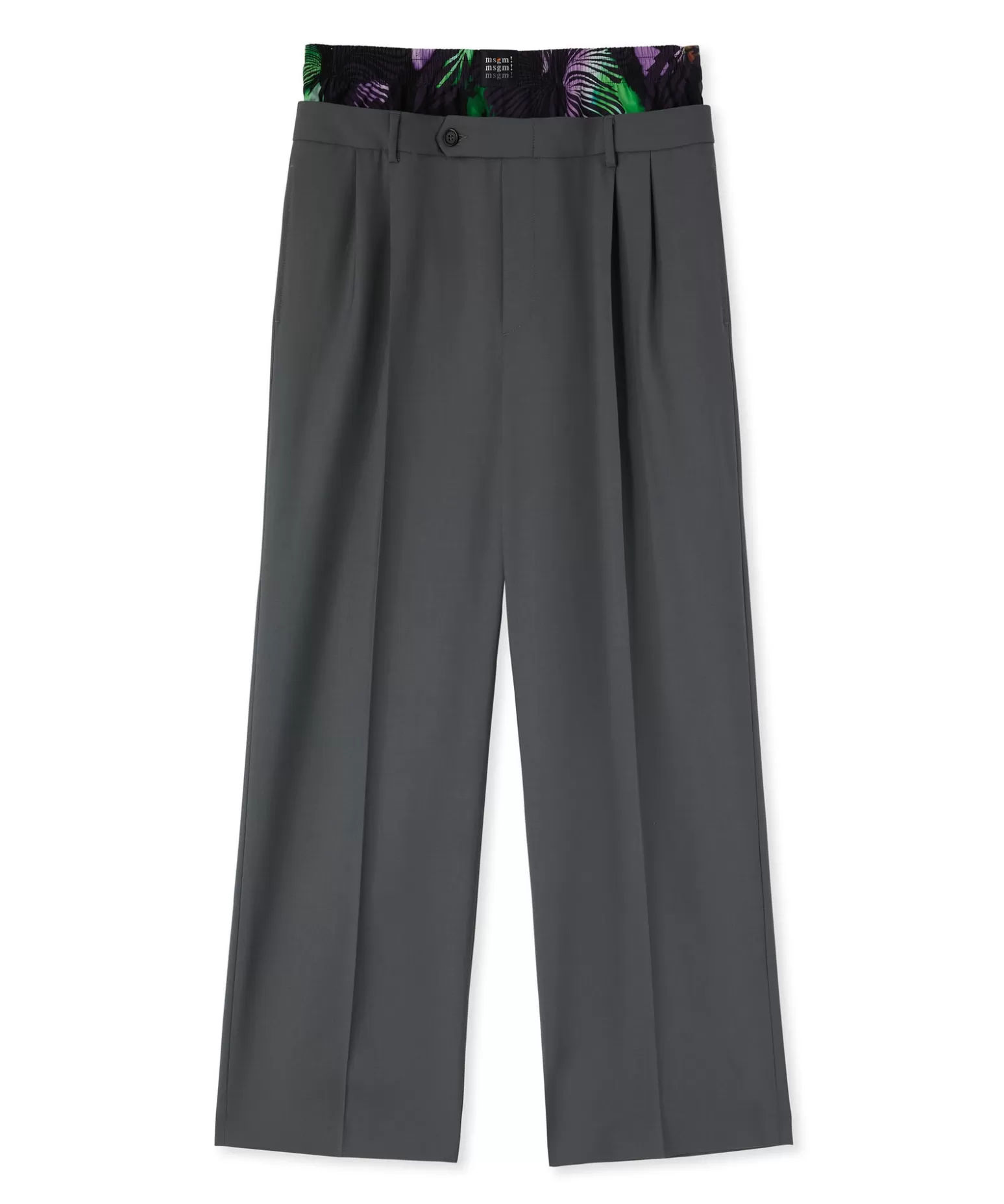 Uomo MSGM Pantaloni Tailoring Con Boxer "Hibiscus" Incorporato In Fresco Lana
