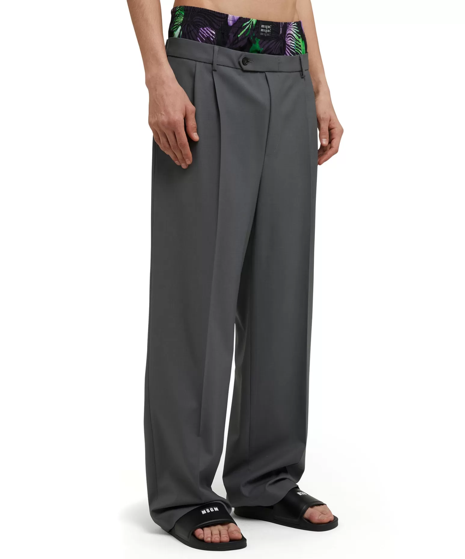 Uomo MSGM Pantaloni Tailoring Con Boxer "Hibiscus" Incorporato In Fresco Lana