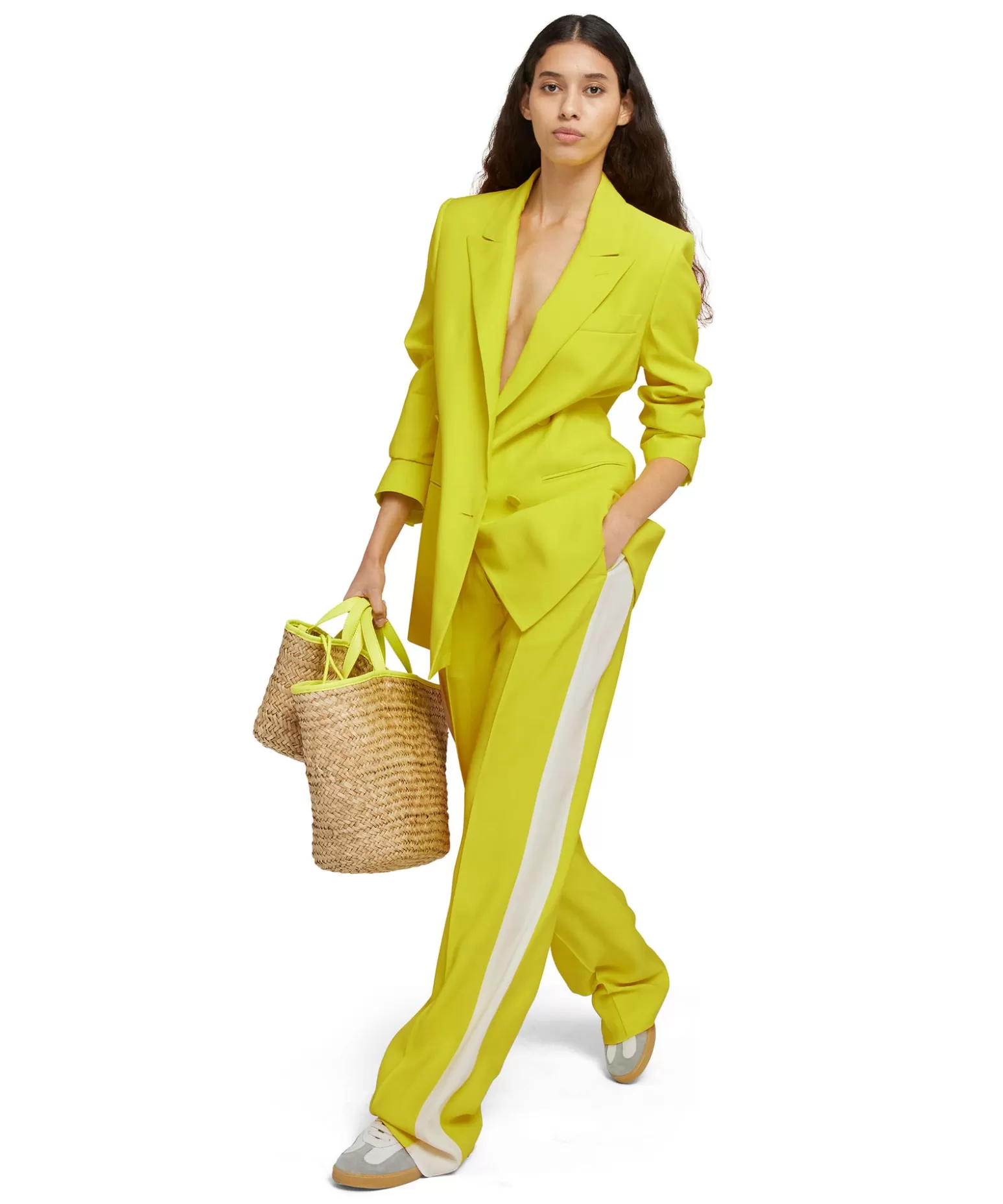 Donna MSGM Pantaloni Tailoring Full Length In Viscosa Con Banda Laterale A Contrasto