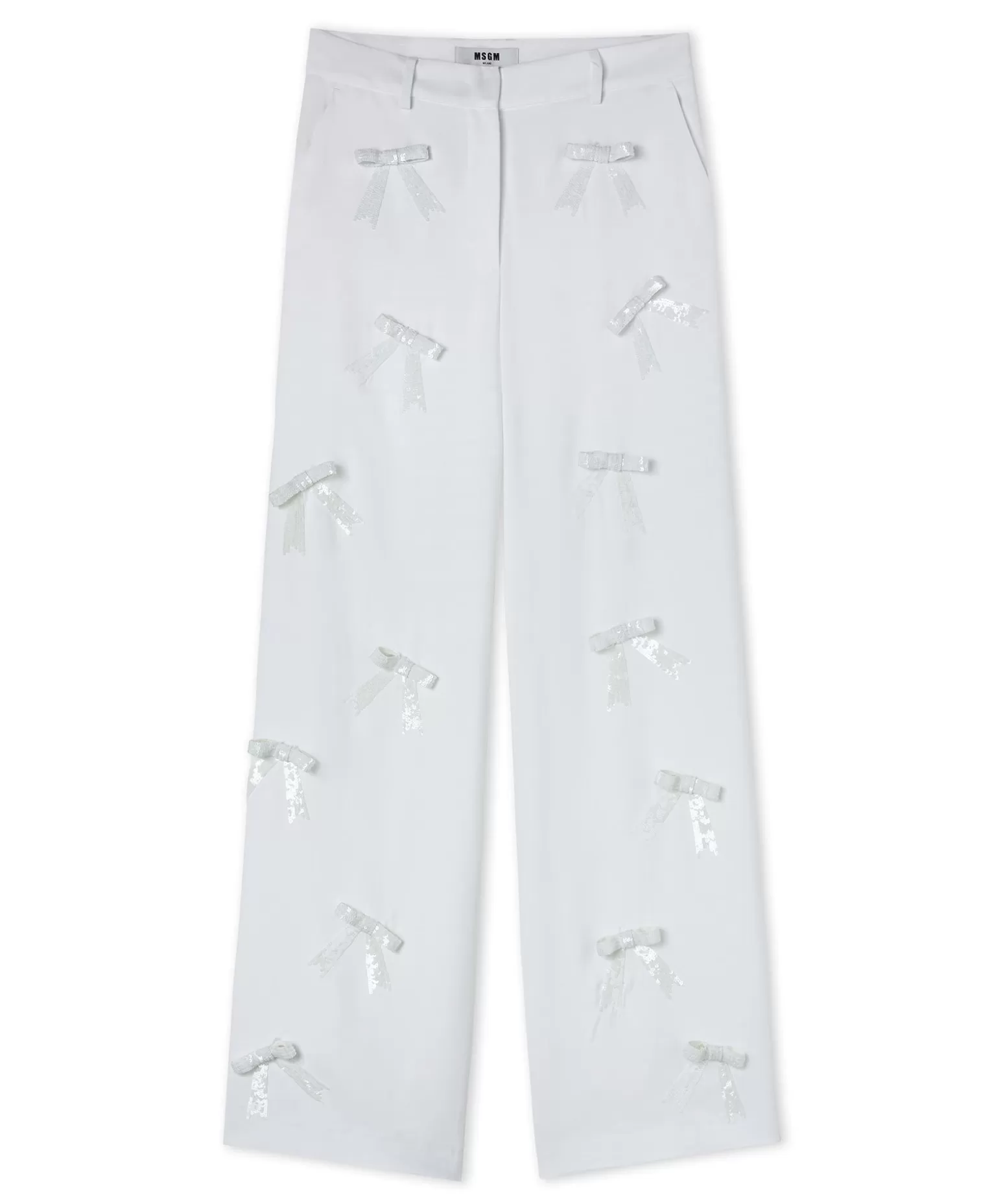 Donna MSGM Pantaloni Tailoring Full Length In Viscosa Con Fiocchi Applicati