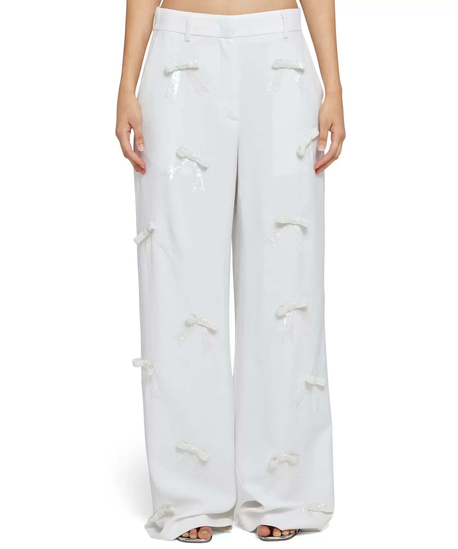 Donna MSGM Pantaloni Tailoring Full Length In Viscosa Con Fiocchi Applicati