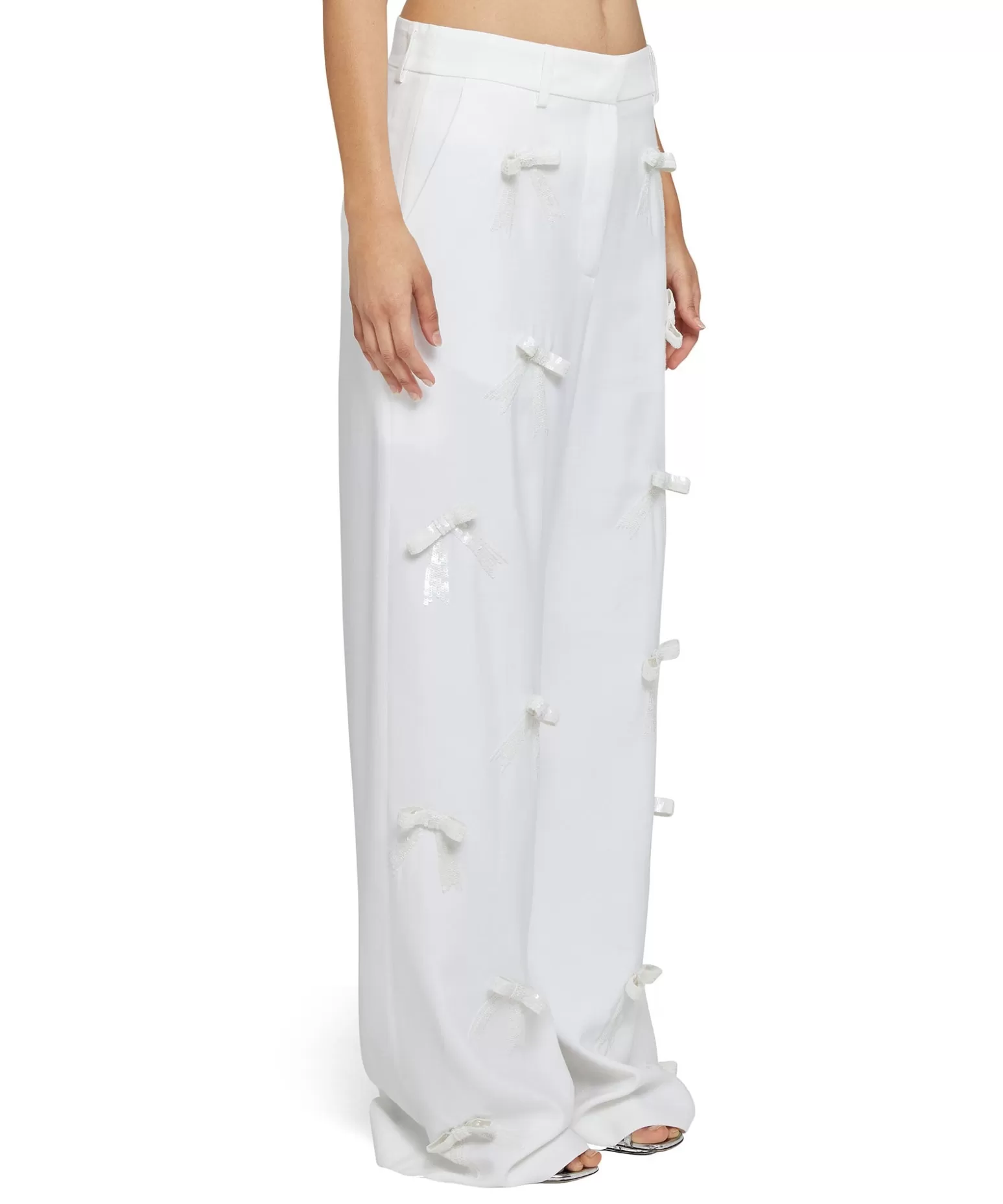 Donna MSGM Pantaloni Tailoring Full Length In Viscosa Con Fiocchi Applicati