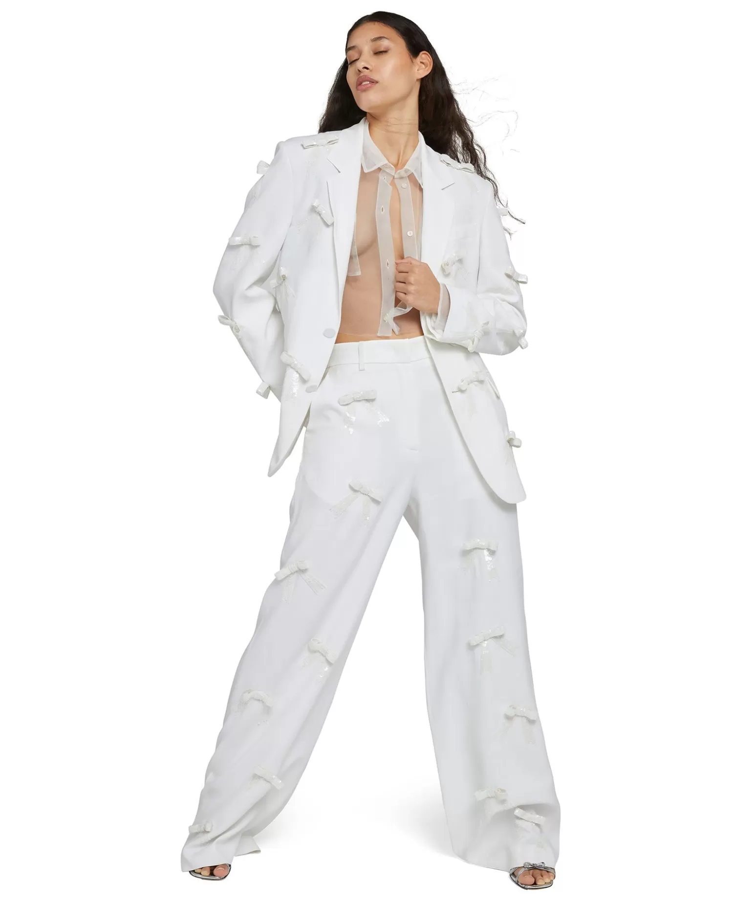 Donna MSGM Pantaloni Tailoring Full Length In Viscosa Con Fiocchi Applicati
