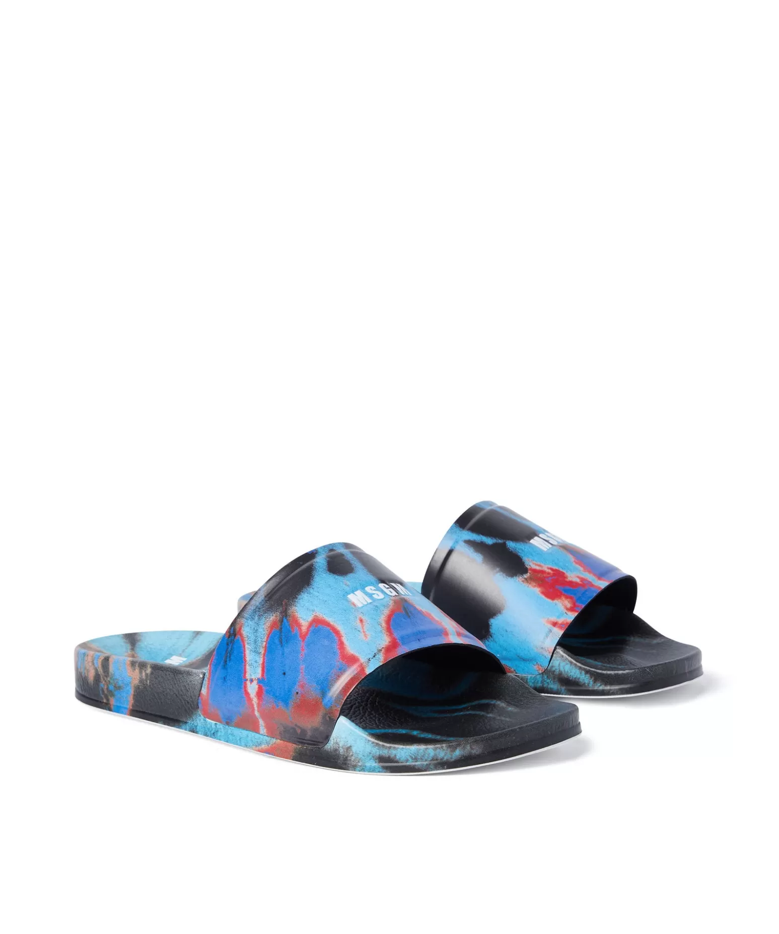 Donna MSGM Pool Slides Tie Dye Con Micro Logo