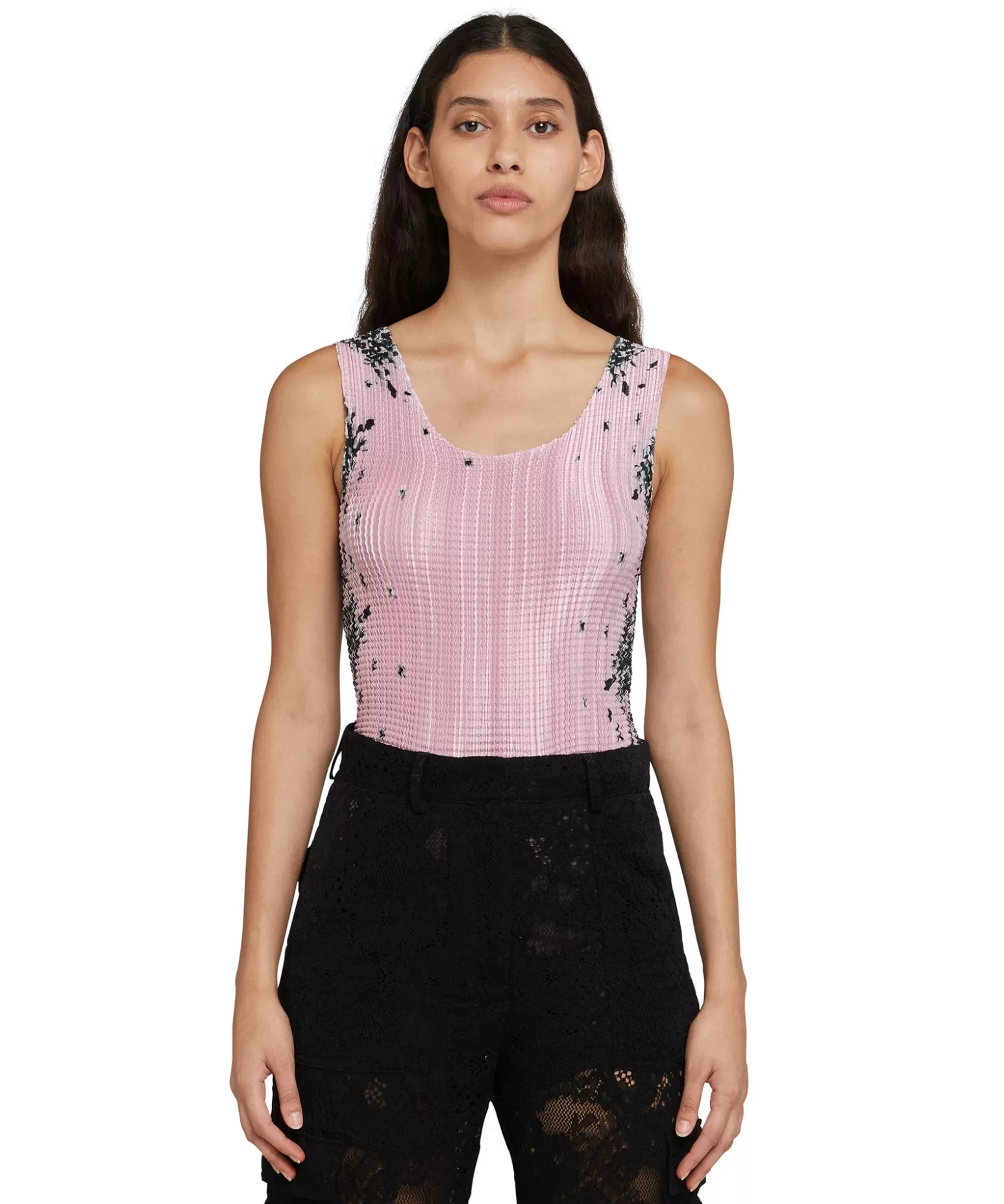 Donna MSGM Top In Satin Micro Pleated Con Stampa "Blossom"