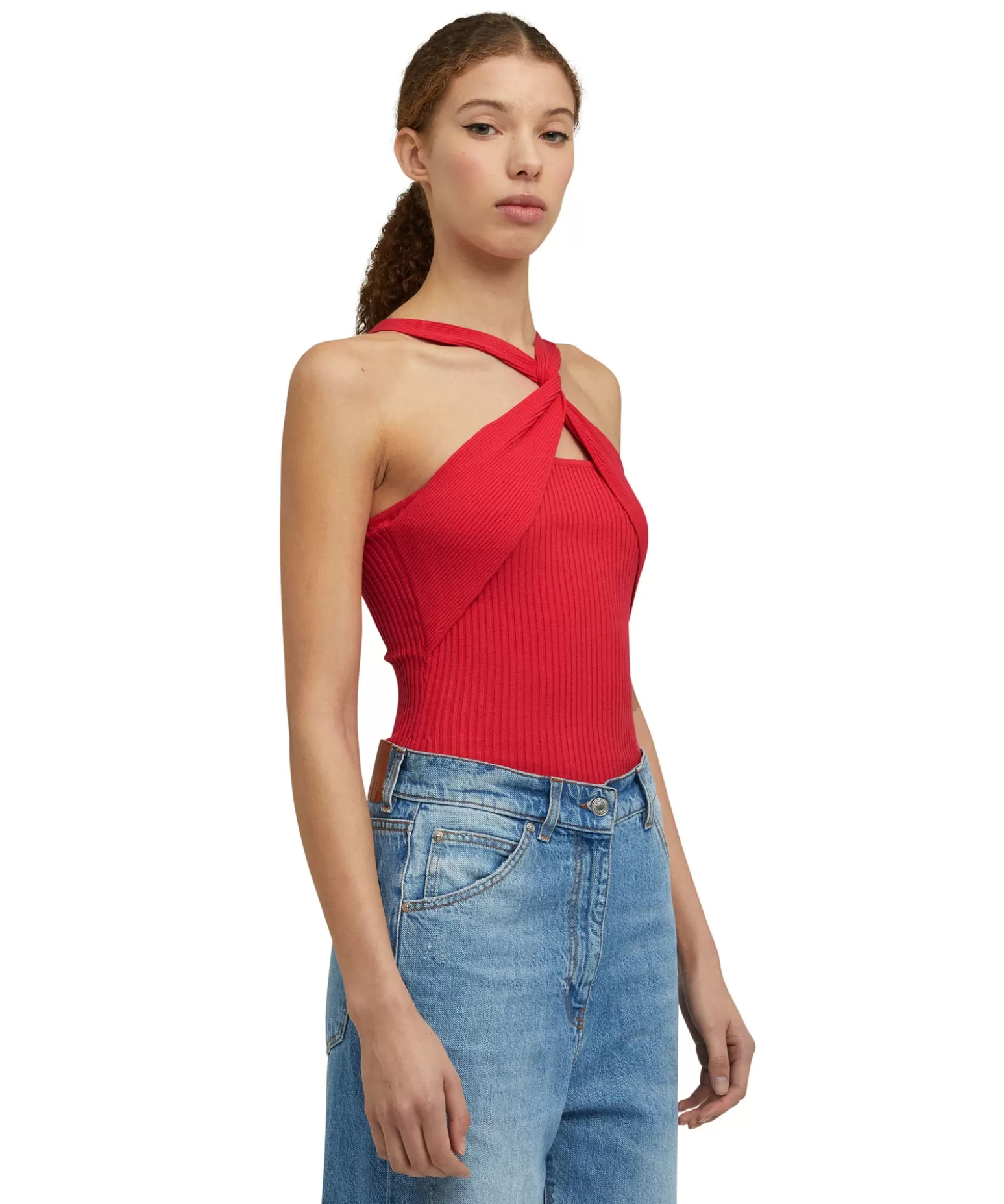 Donna MSGM Top Incorciato In Viscosa Elasticizzata A Coste