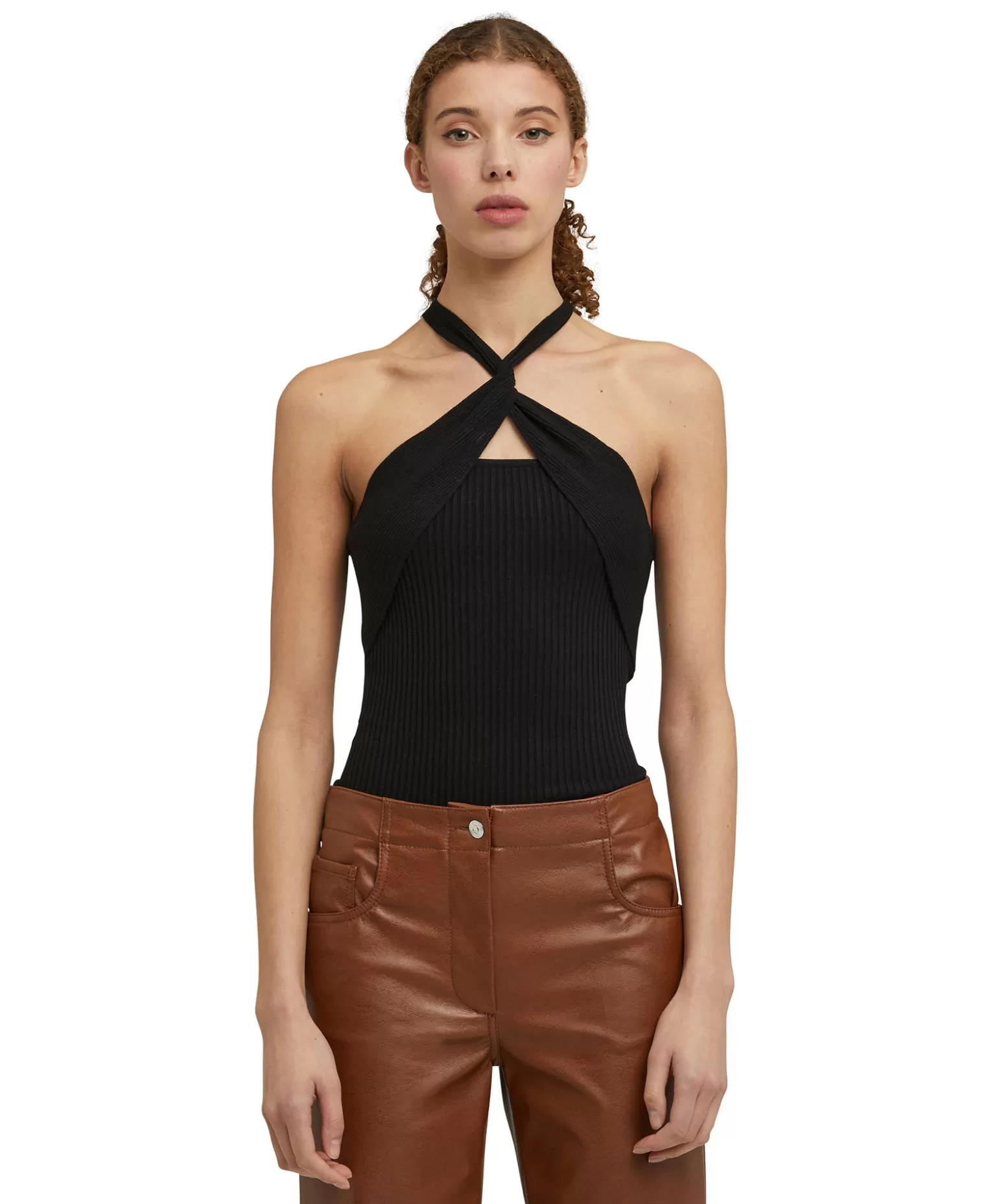 Donna MSGM Top Incorciato In Viscosa Elasticizzata A Coste