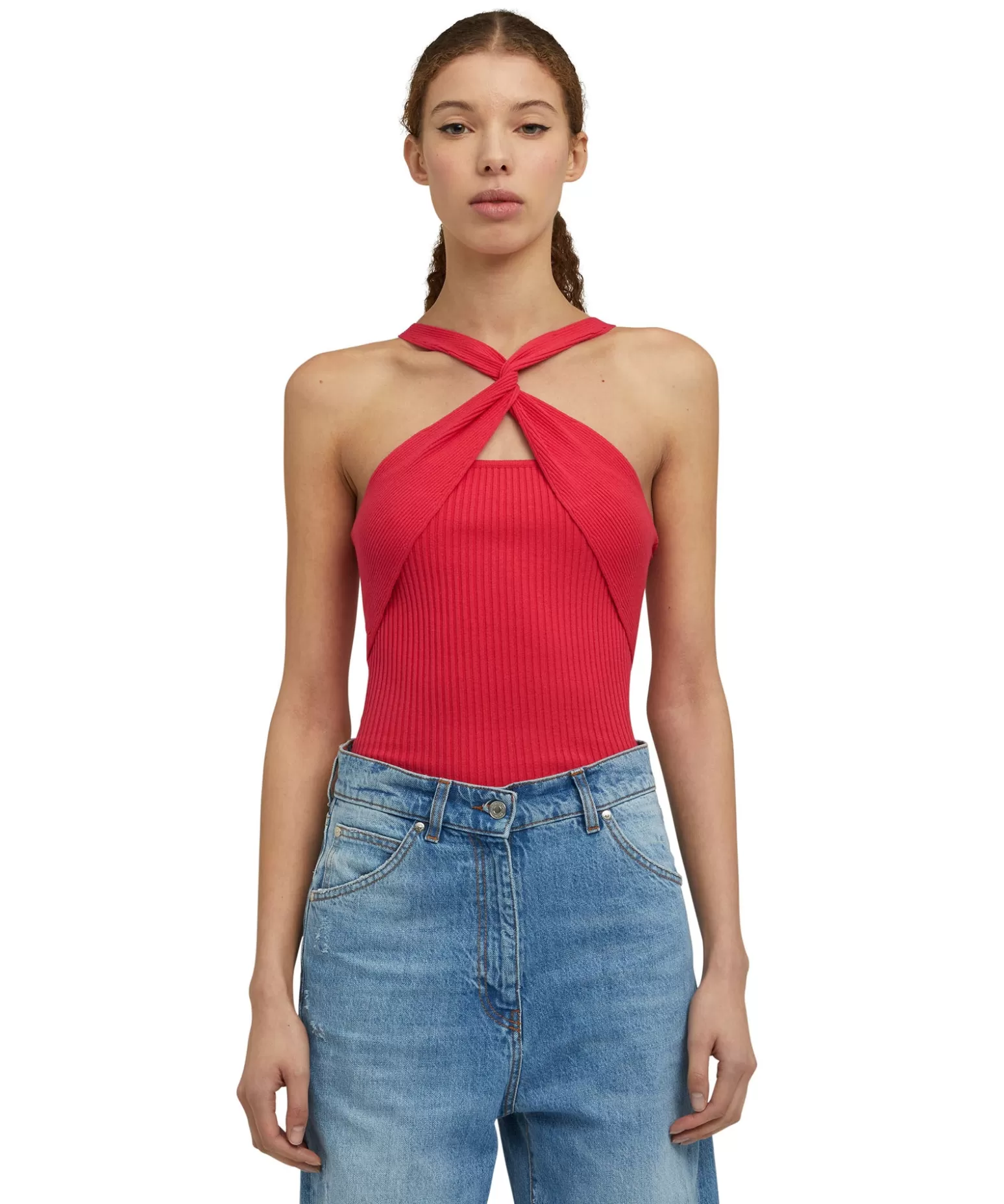 Donna MSGM Top Incorciato In Viscosa Elasticizzata A Coste