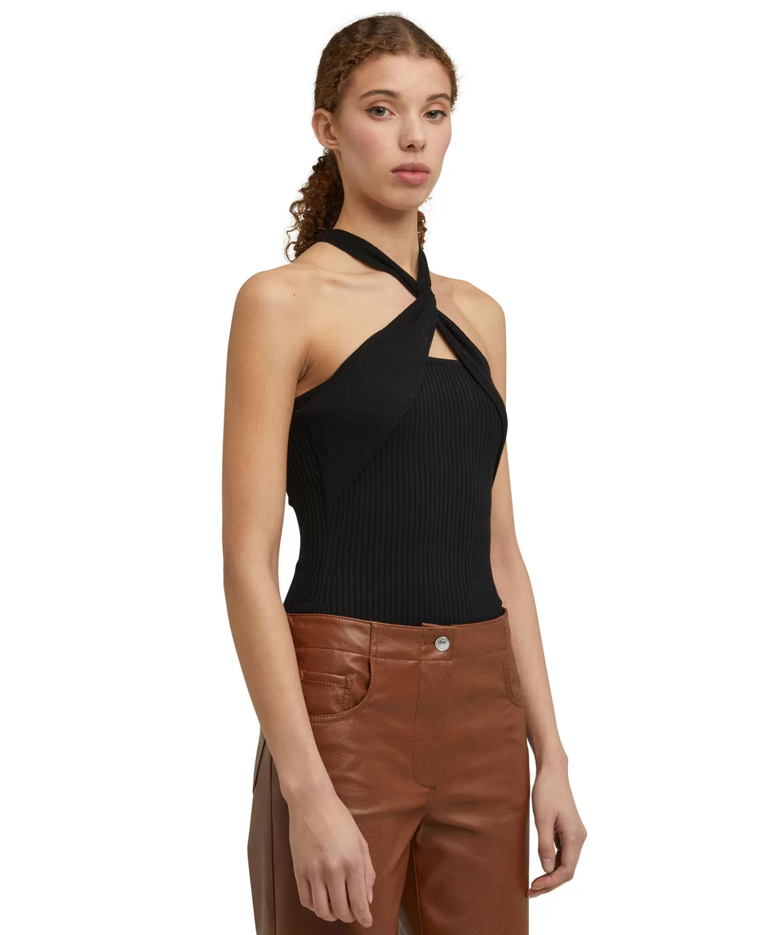 Donna MSGM Top Incorciato In Viscosa Elasticizzata A Coste