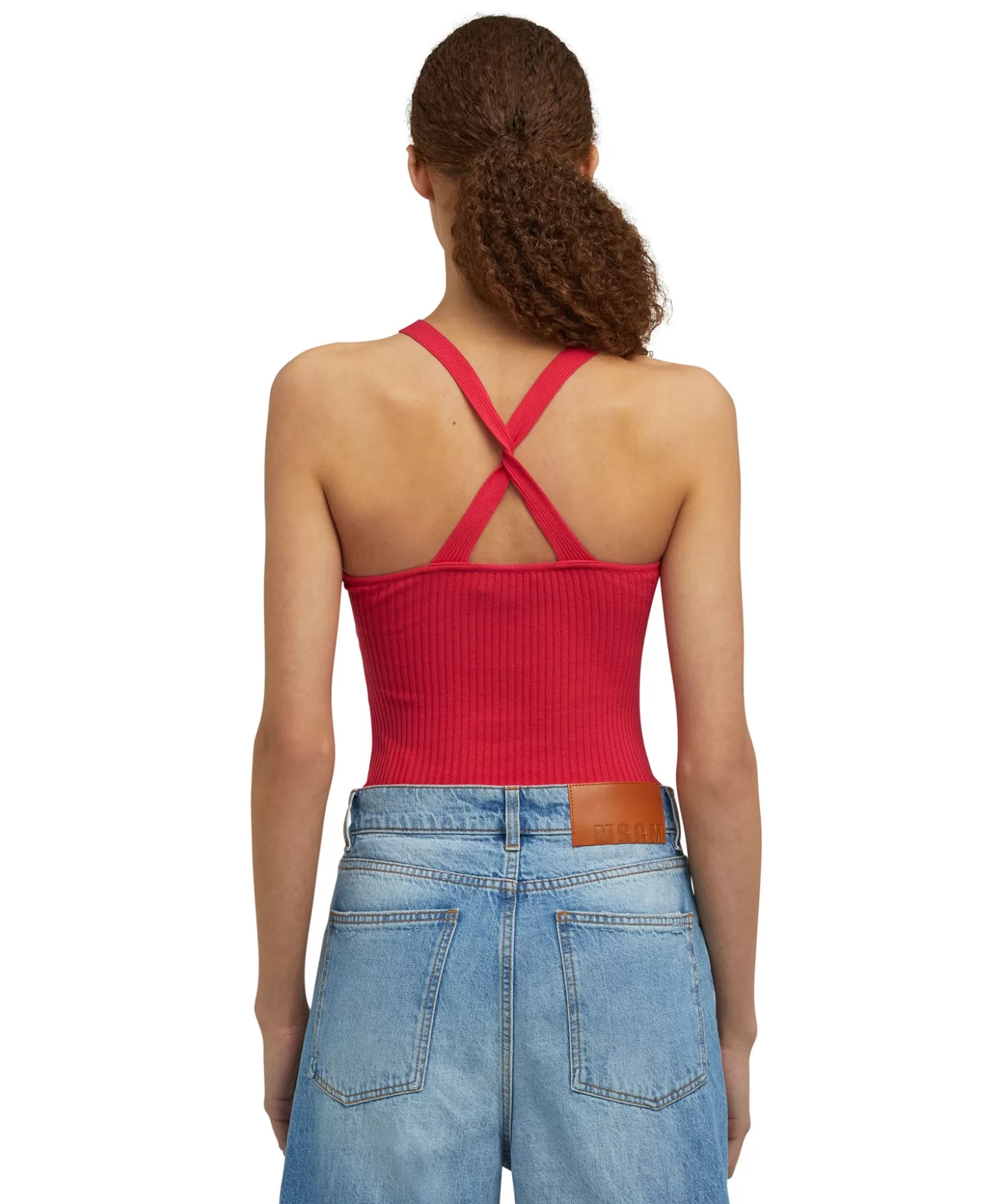 Donna MSGM Top Incorciato In Viscosa Elasticizzata A Coste