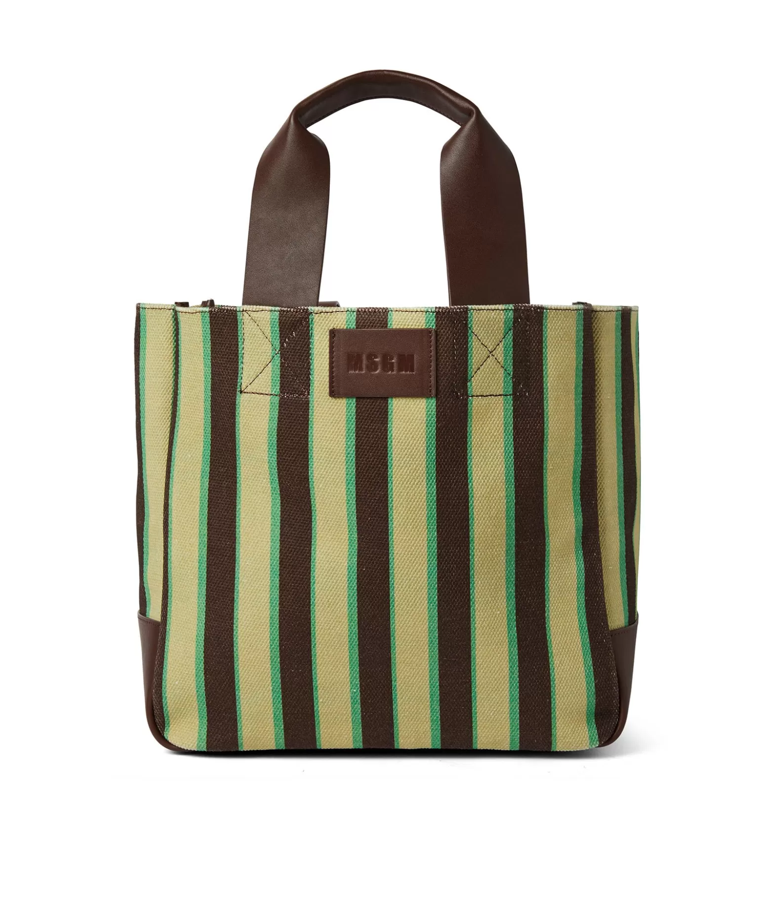 Donna MSGM Tote Bag In Cotone A Righe Con Manici In Pelle