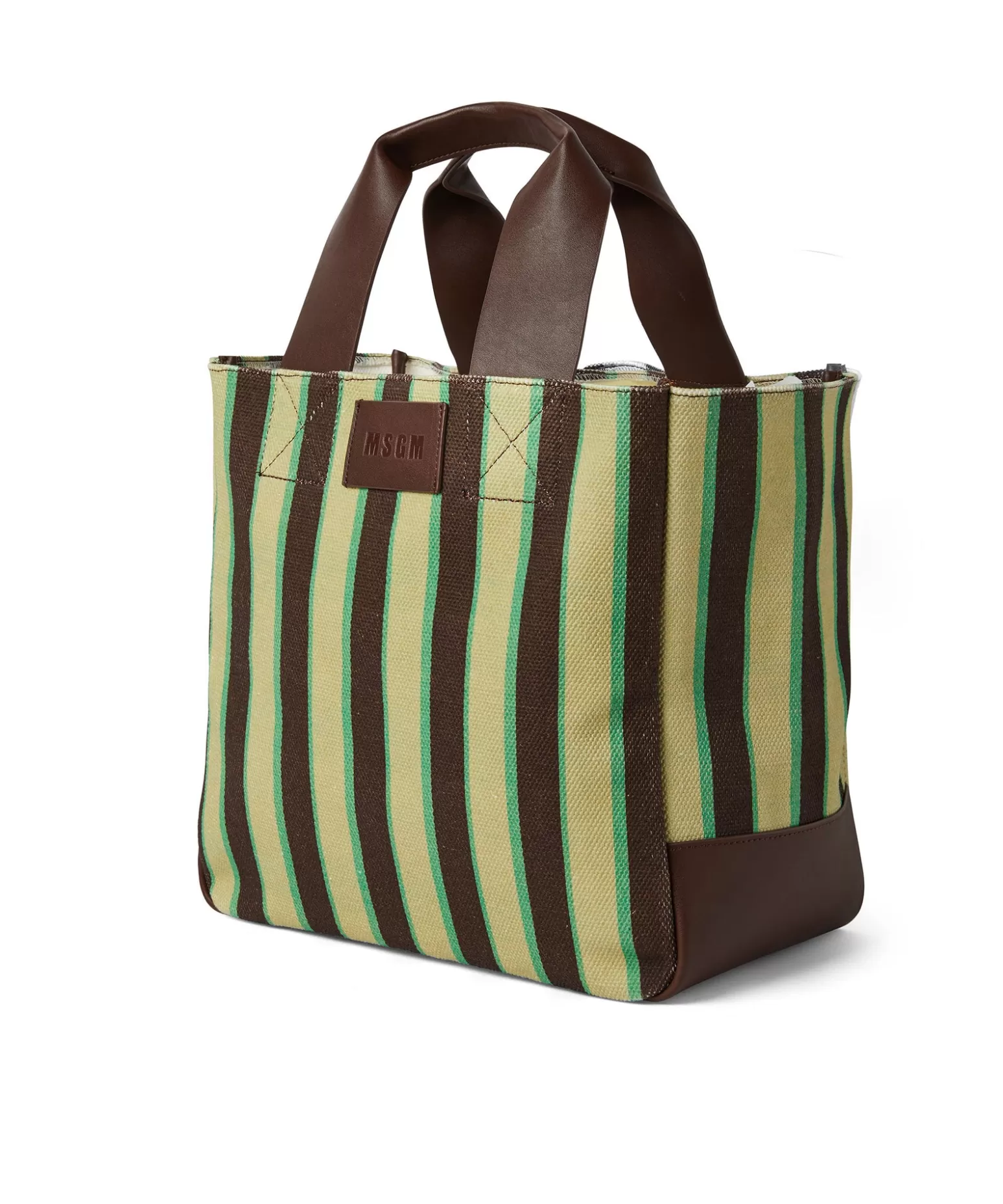 Donna MSGM Tote Bag In Cotone A Righe Con Manici In Pelle
