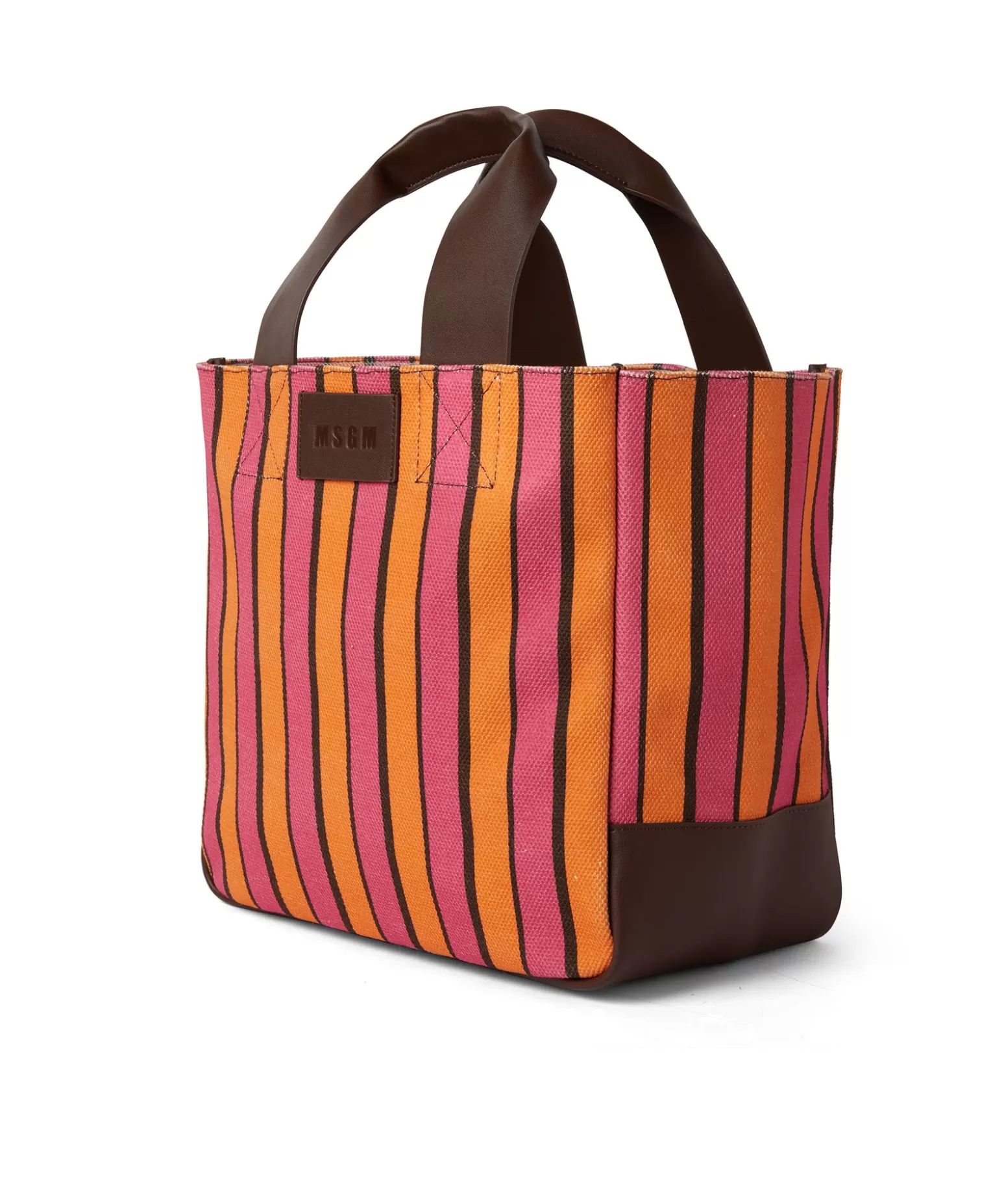 Donna MSGM Tote Bag In Cotone A Righe Con Manici In Pelle
