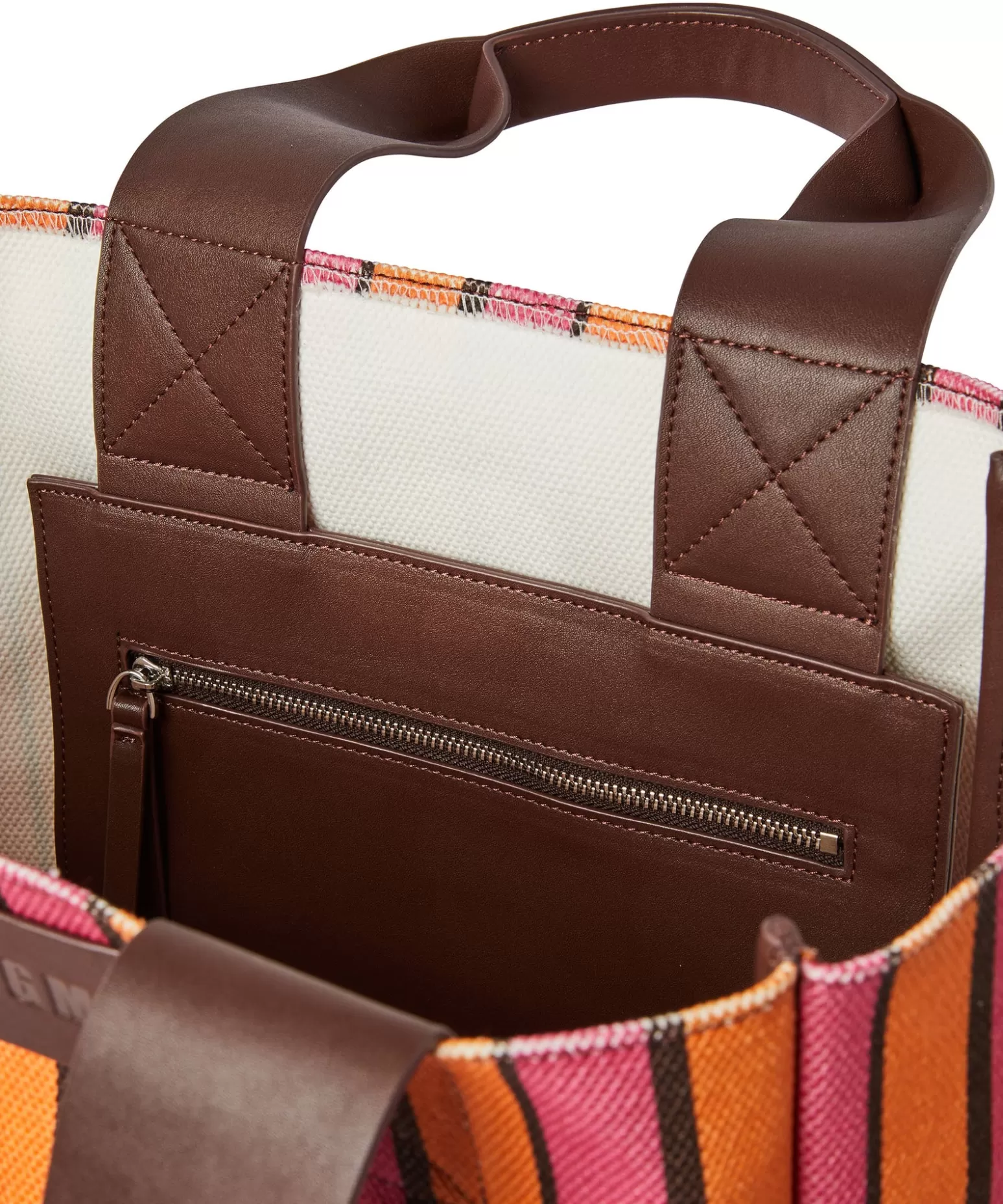 Donna MSGM Tote Bag In Cotone A Righe Con Manici In Pelle