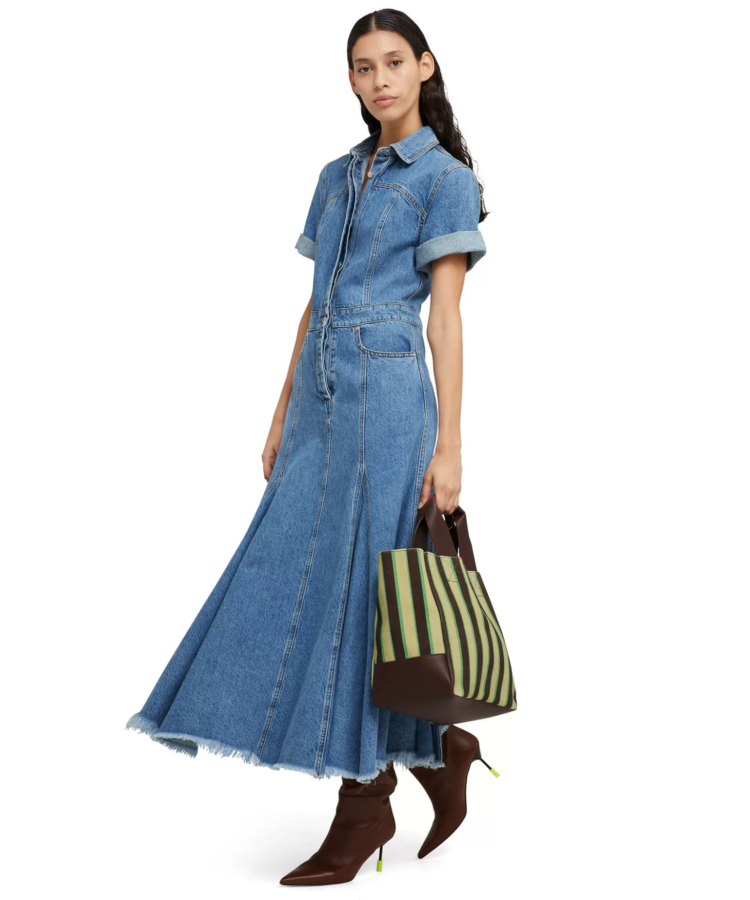 Donna MSGM Tote Bag In Cotone A Righe Con Manici In Pelle