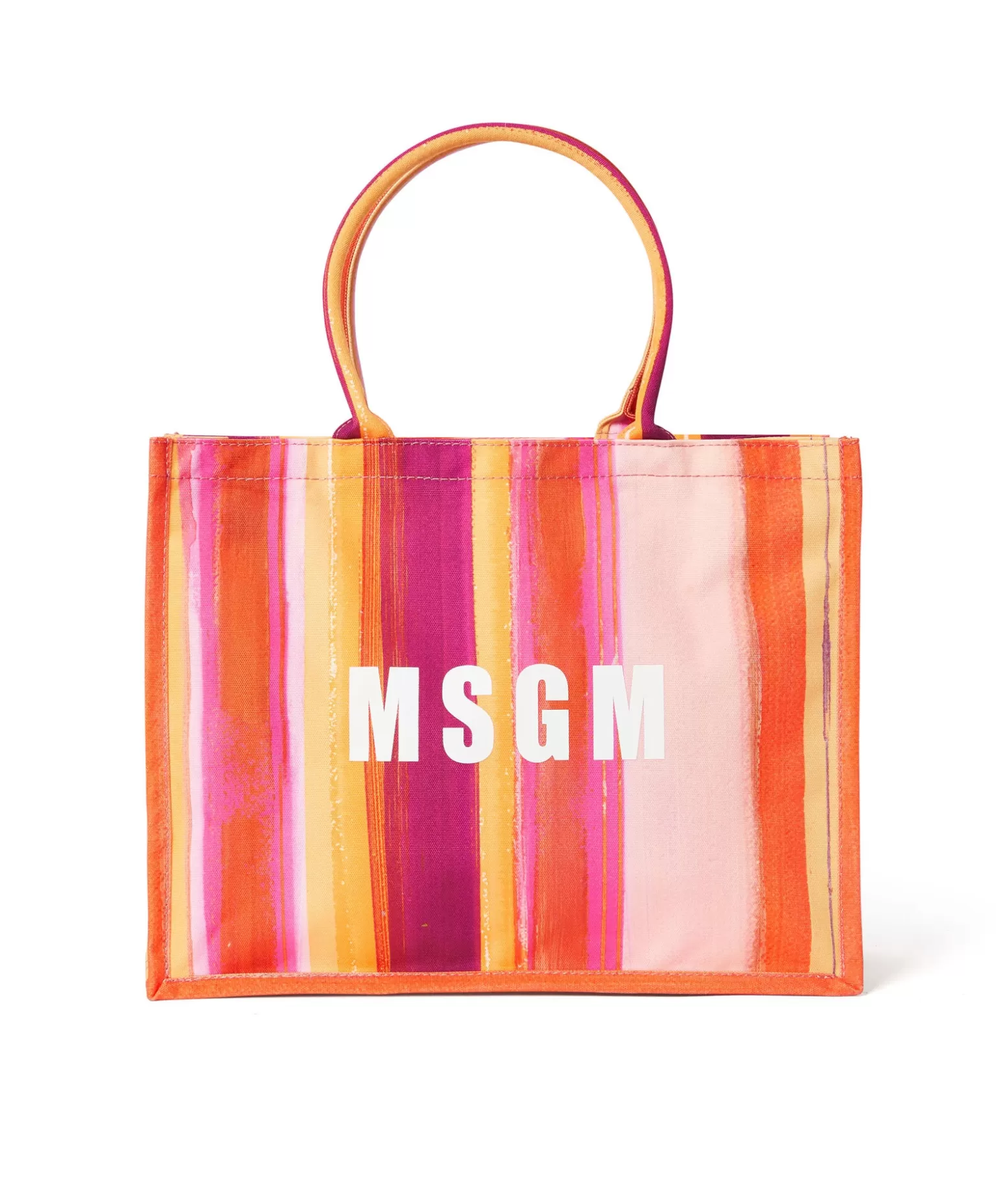 Donna MSGM Tote Bag In Cotone "Brushed Stripes" Con Logo