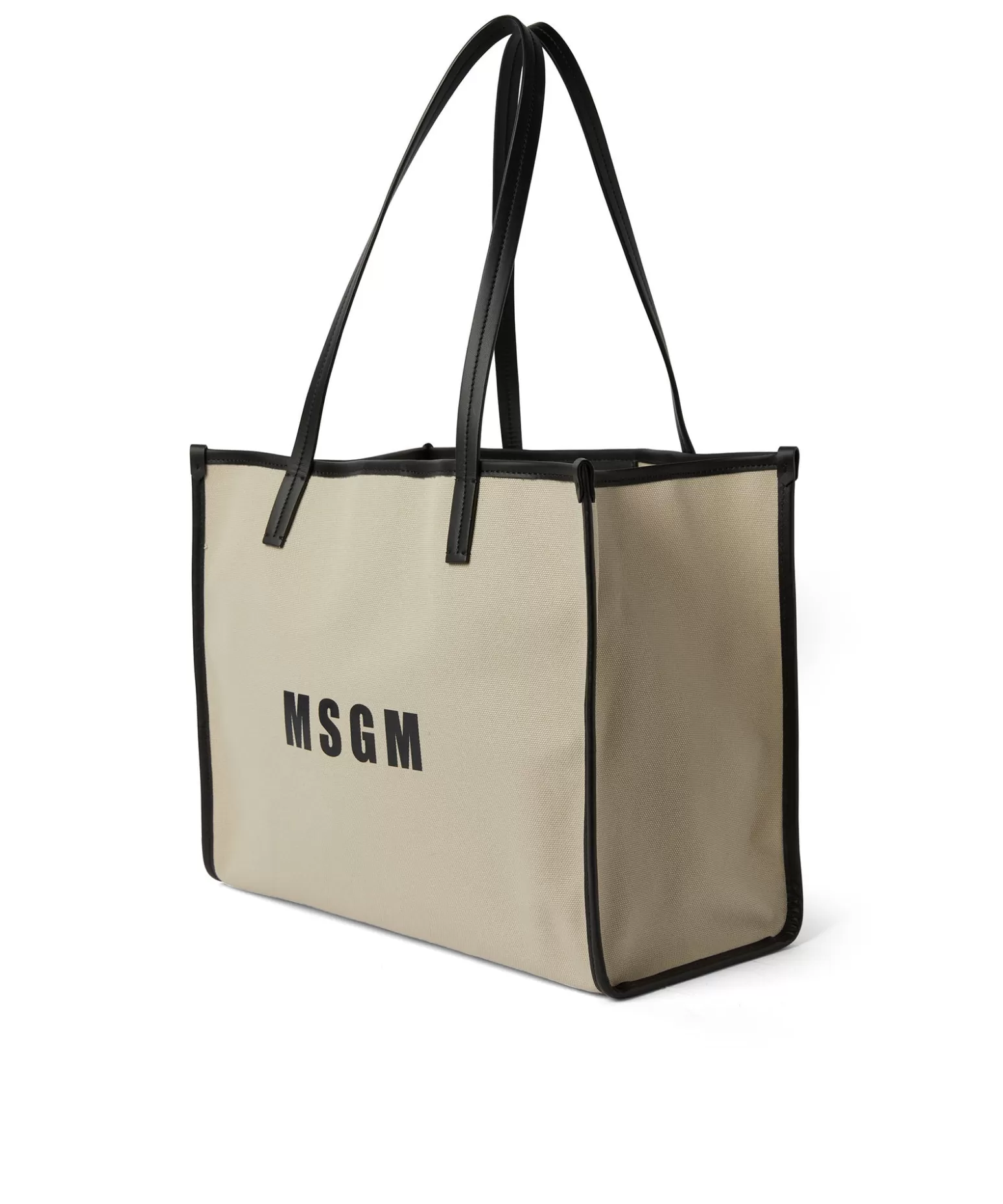 Donna MSGM Tote Bag In Cotone Canvas E Dettagli In Pelle
