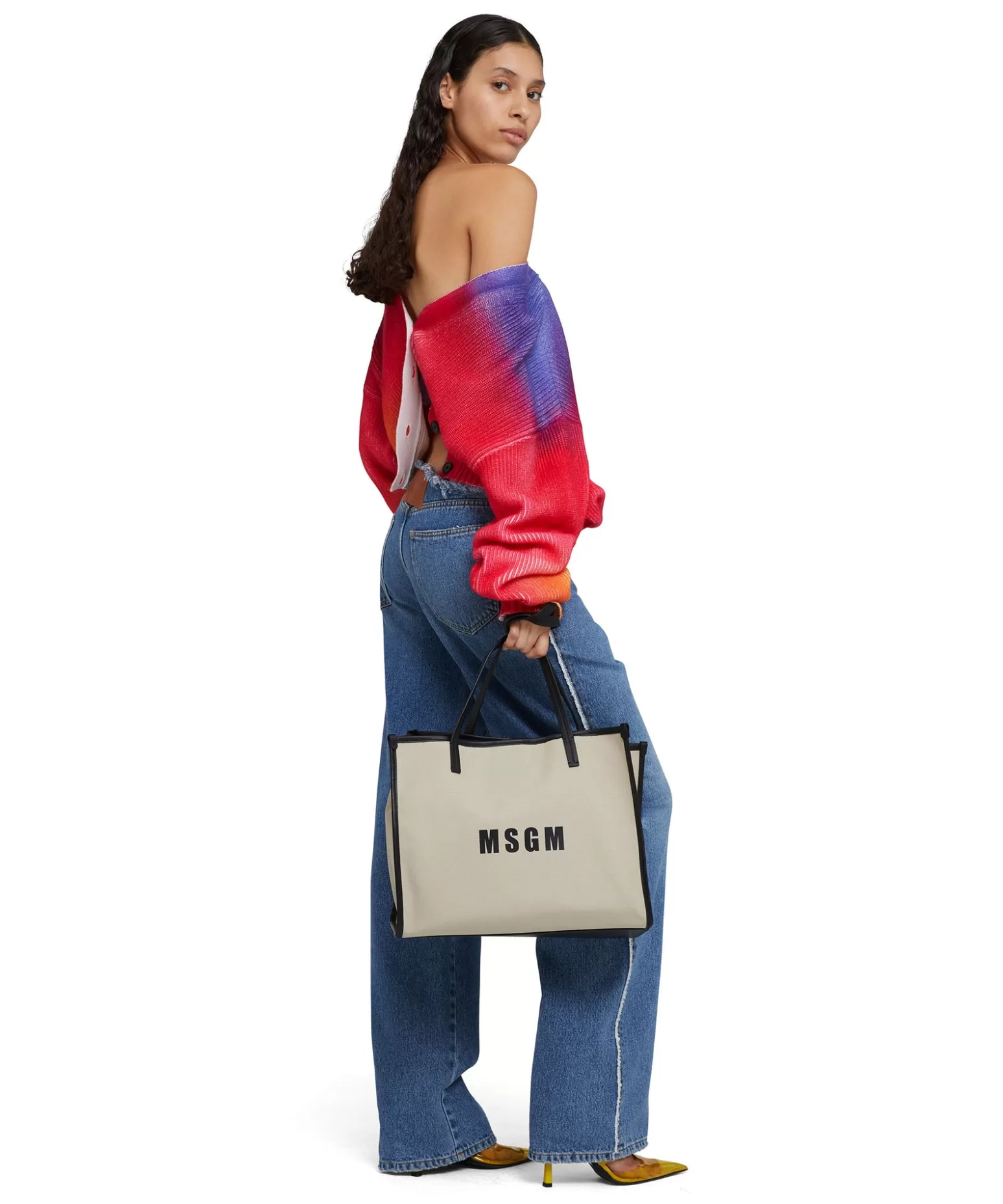 Donna MSGM Tote Bag In Cotone Canvas E Dettagli In Pelle