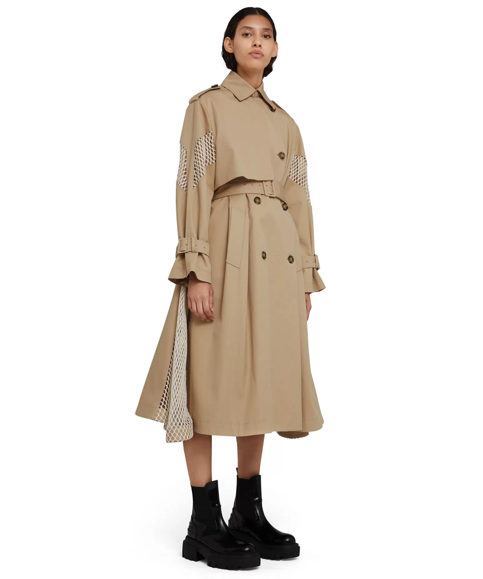 Donna MSGM Trench Doppio Petto In Gabardina Con Dettagli In Rete